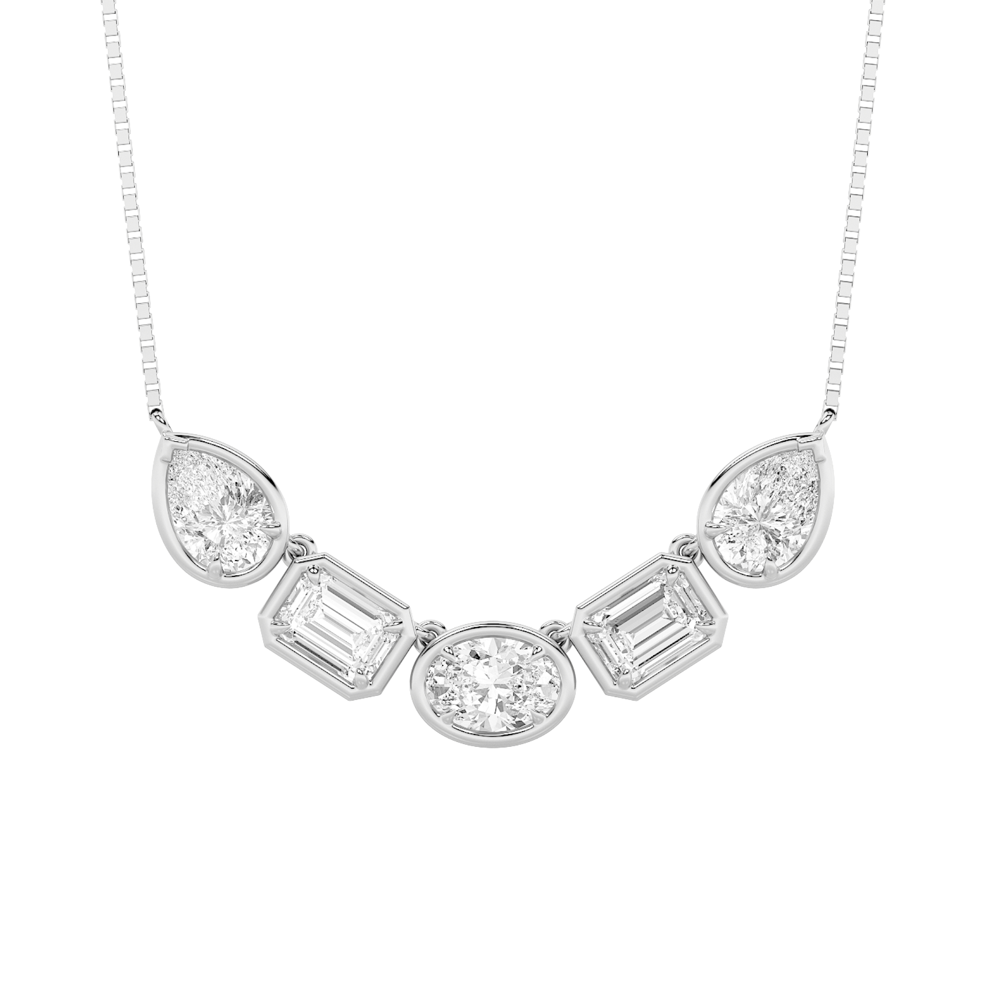 2.5Cttw Oval Shaped Lab Grown Diamond (F/VS) Five Stone Necklace in 14K Gold
