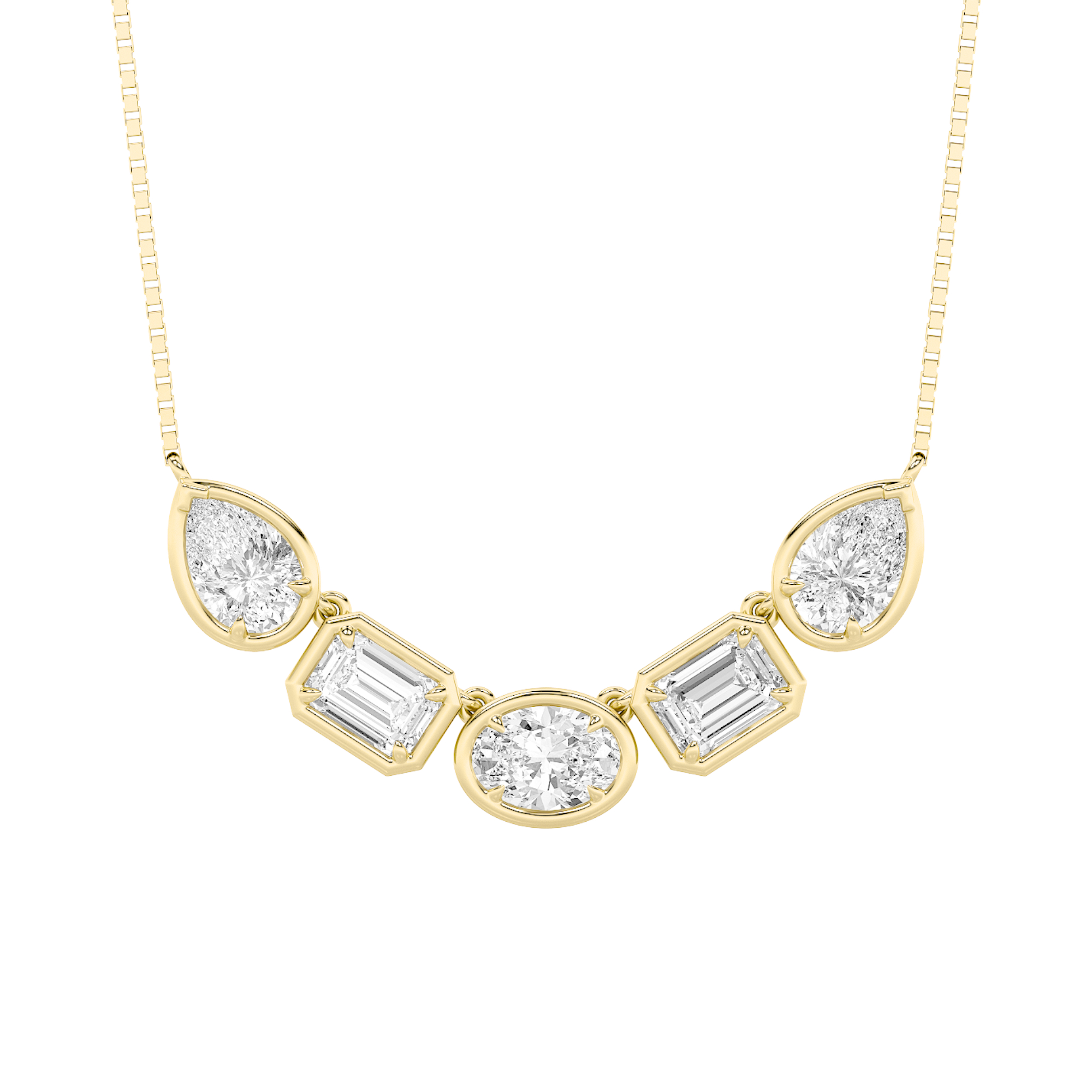 2.5Cttw Oval Shaped Lab Grown Diamond (F/VS) Five Stone Necklace in 14K Gold