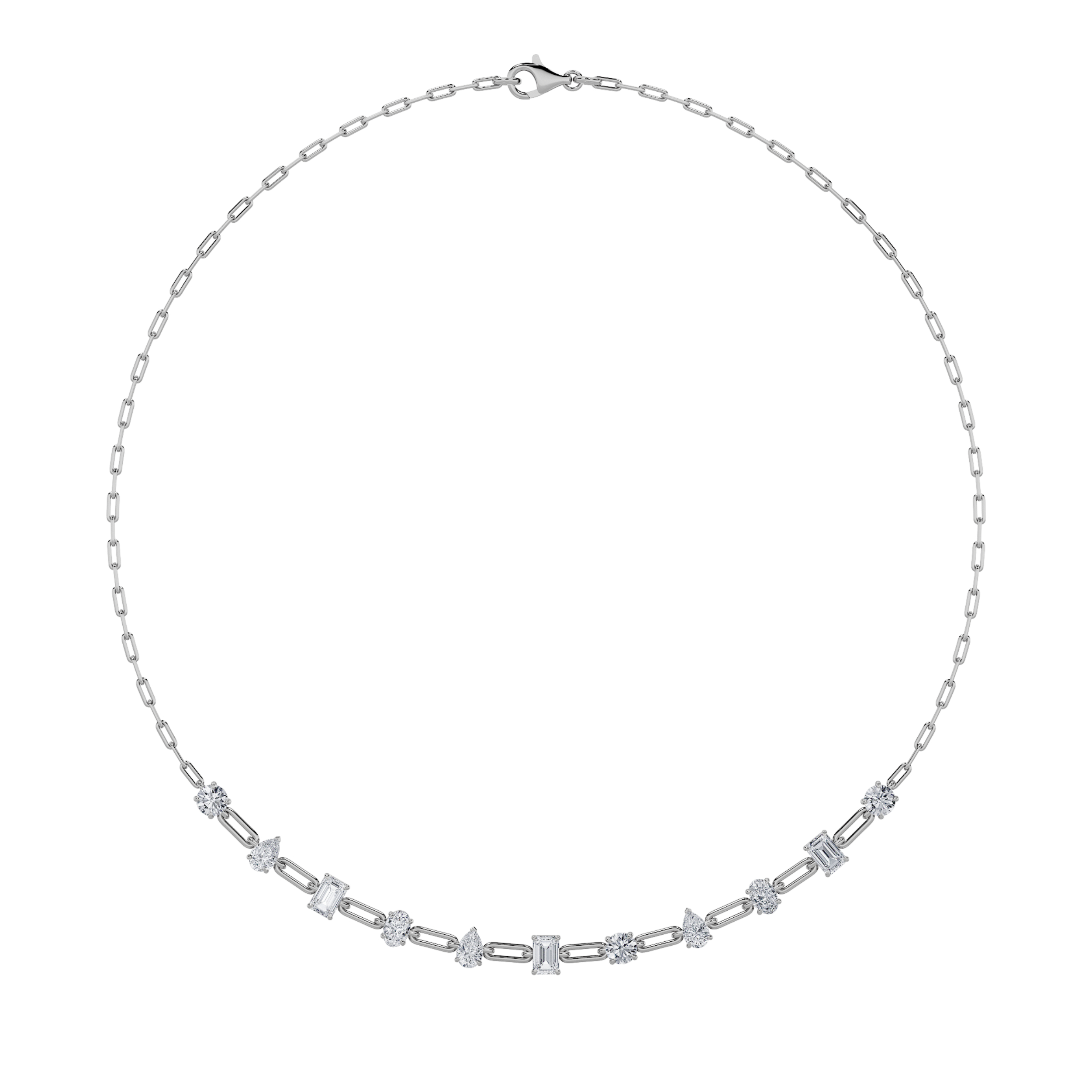 4Cttw Emerald, Pear, Oval and Round Shaped Lab Grown Diamond (F/VS) Station Necklace in 14K Gold