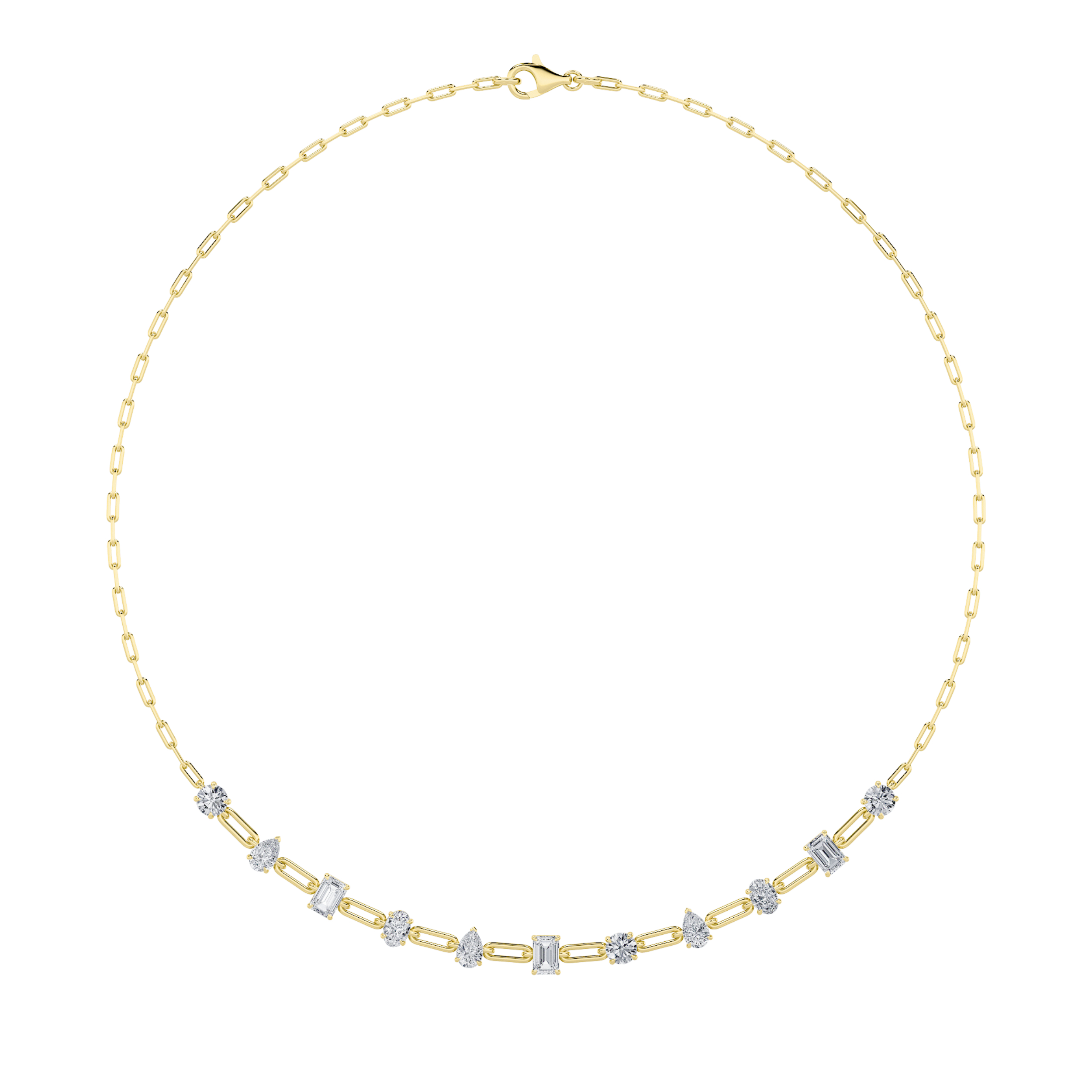 4Cttw Emerald, Pear, Oval and Round Shaped Lab Grown Diamond (F/VS) Station Necklace in 14K Gold