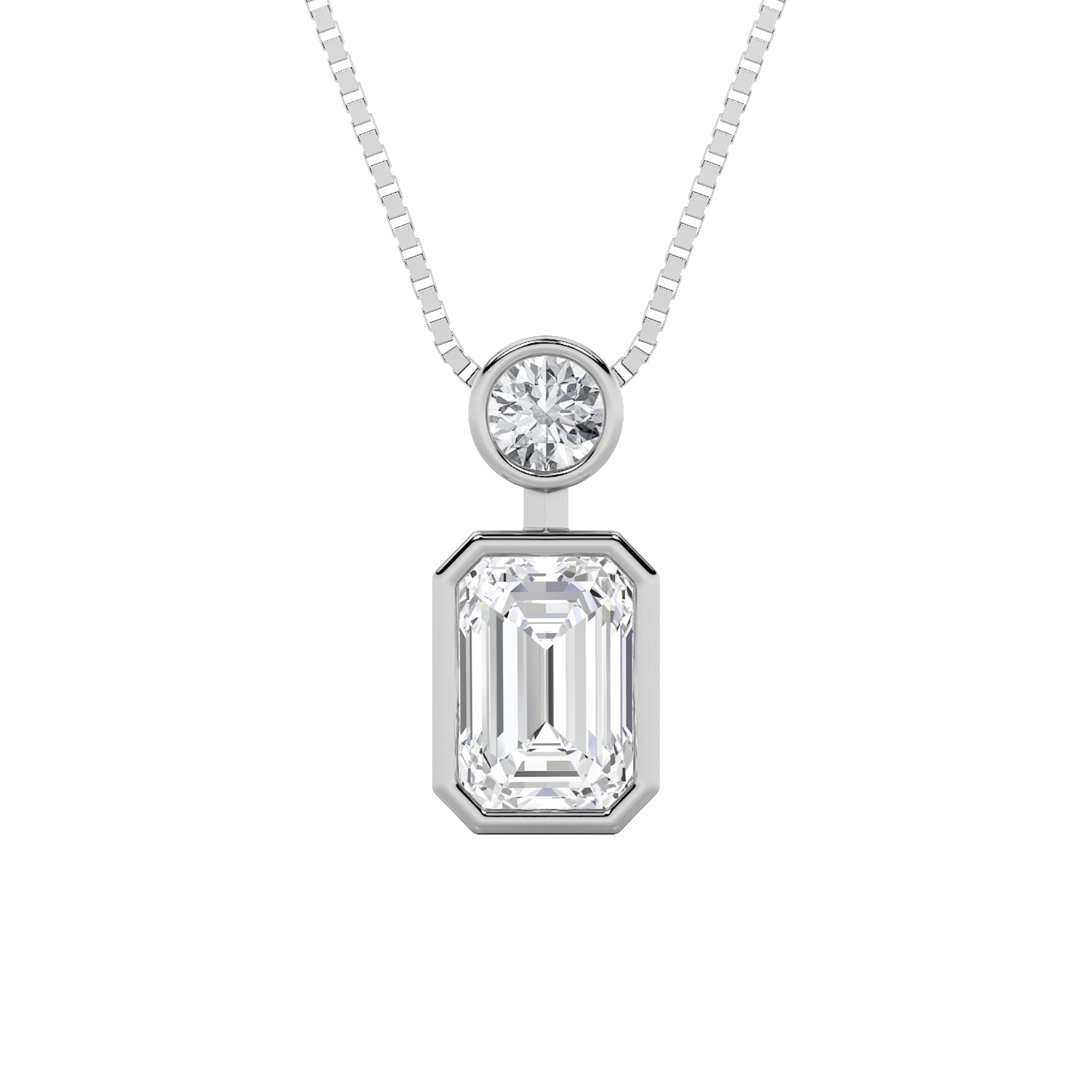 1Cttw Emerald Shaped Lab Grown Diamond (F/VS) Toi et Moi Fashiion Pendant in 14K Gold