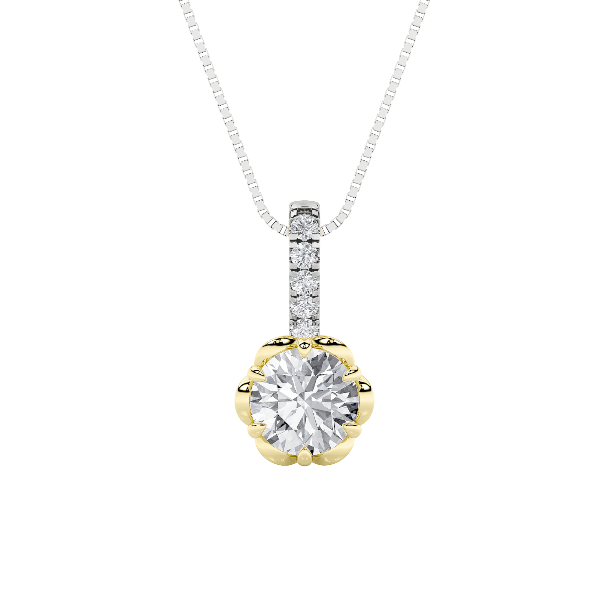 1.5Cttw Round Shaped Lab Grown Diamond (F/VS) Two Tone  Pendant in 14K Gold