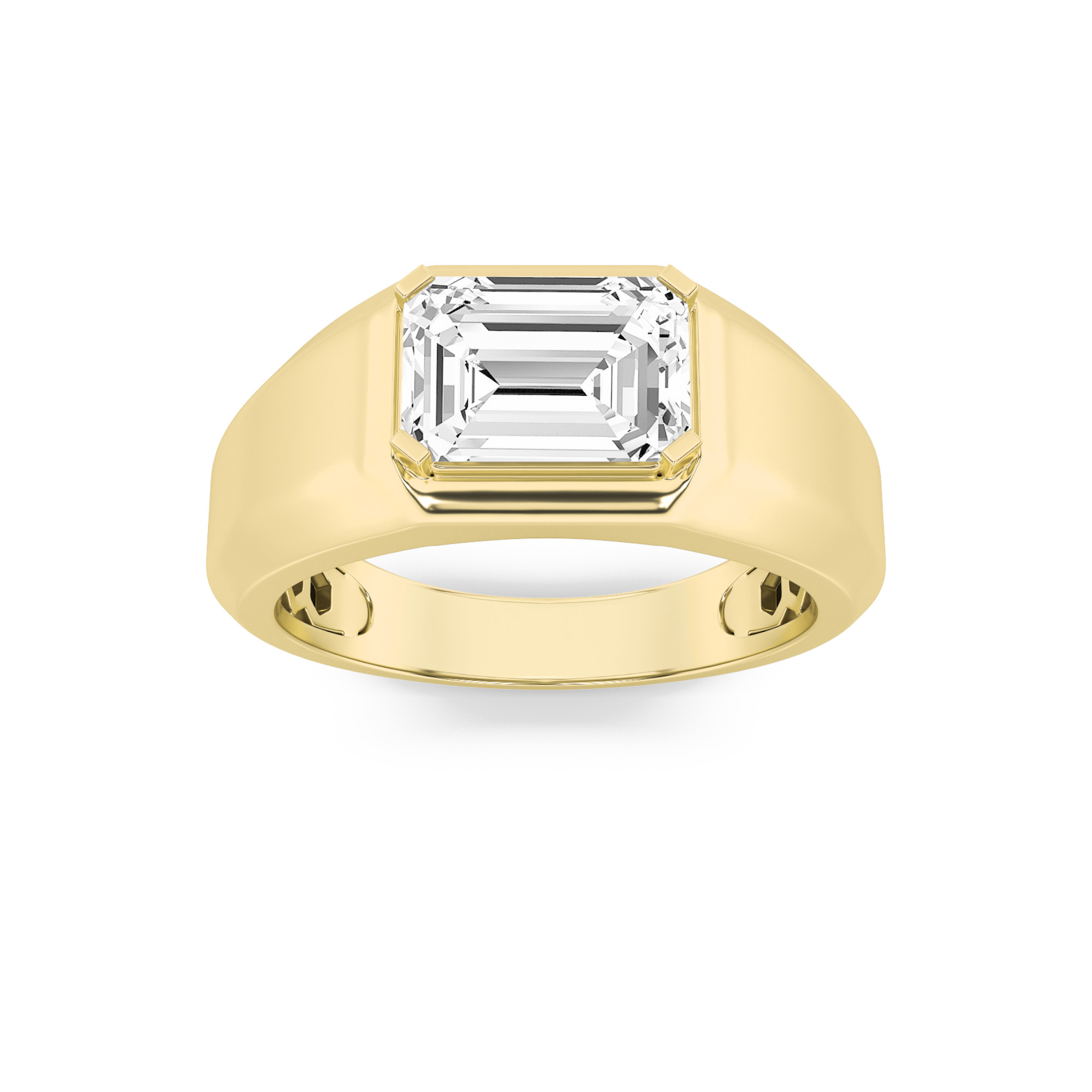 3Cttw Emerald Shaped Lab Grown Diamond (F/VS) Mens Ring in 14K Gold