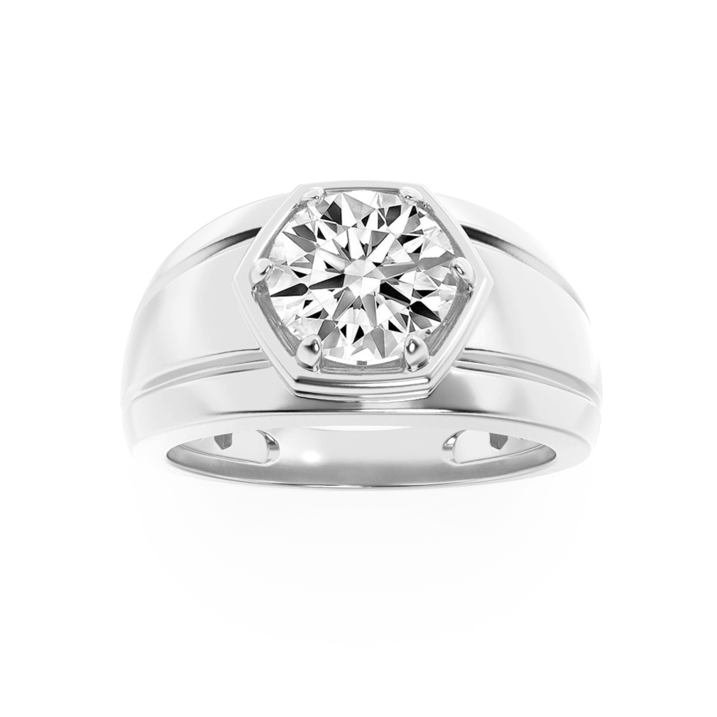 2Cttw Round Shaped Lab Grown Diamond (F/VS) Mens Ring in 14K Gold