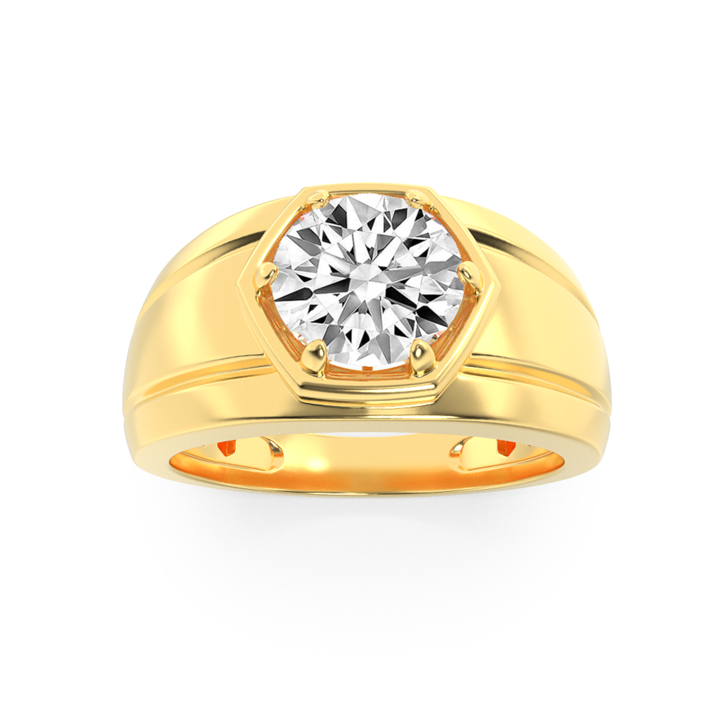 2Cttw Round Shaped Lab Grown Diamond (F/VS) Mens Ring in 14K  Yellow Gold