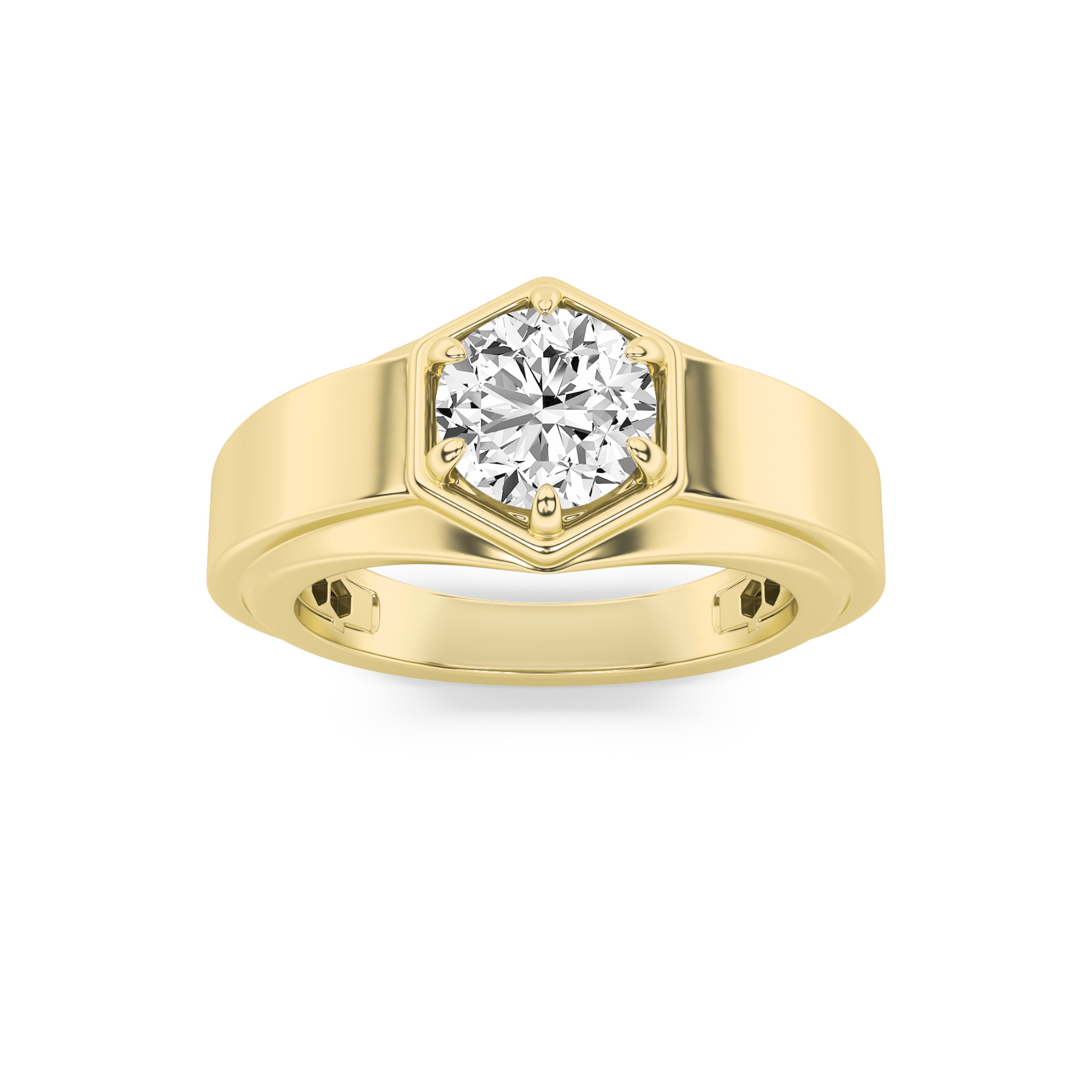 2Cttw Round Shaped Lab Grown Diamond (F/VS) Mens Ring in 14K  Yellow Gold