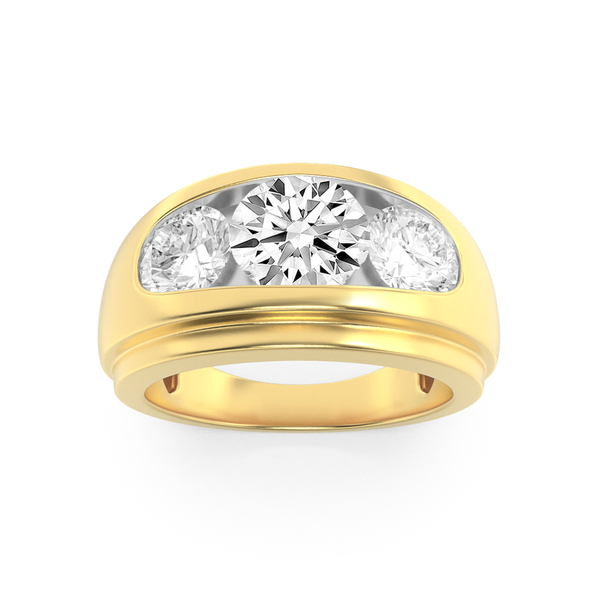 3Cttw Round Shaped Lab Grown Diamond (F/VS) Mens Ring in 14K Gold