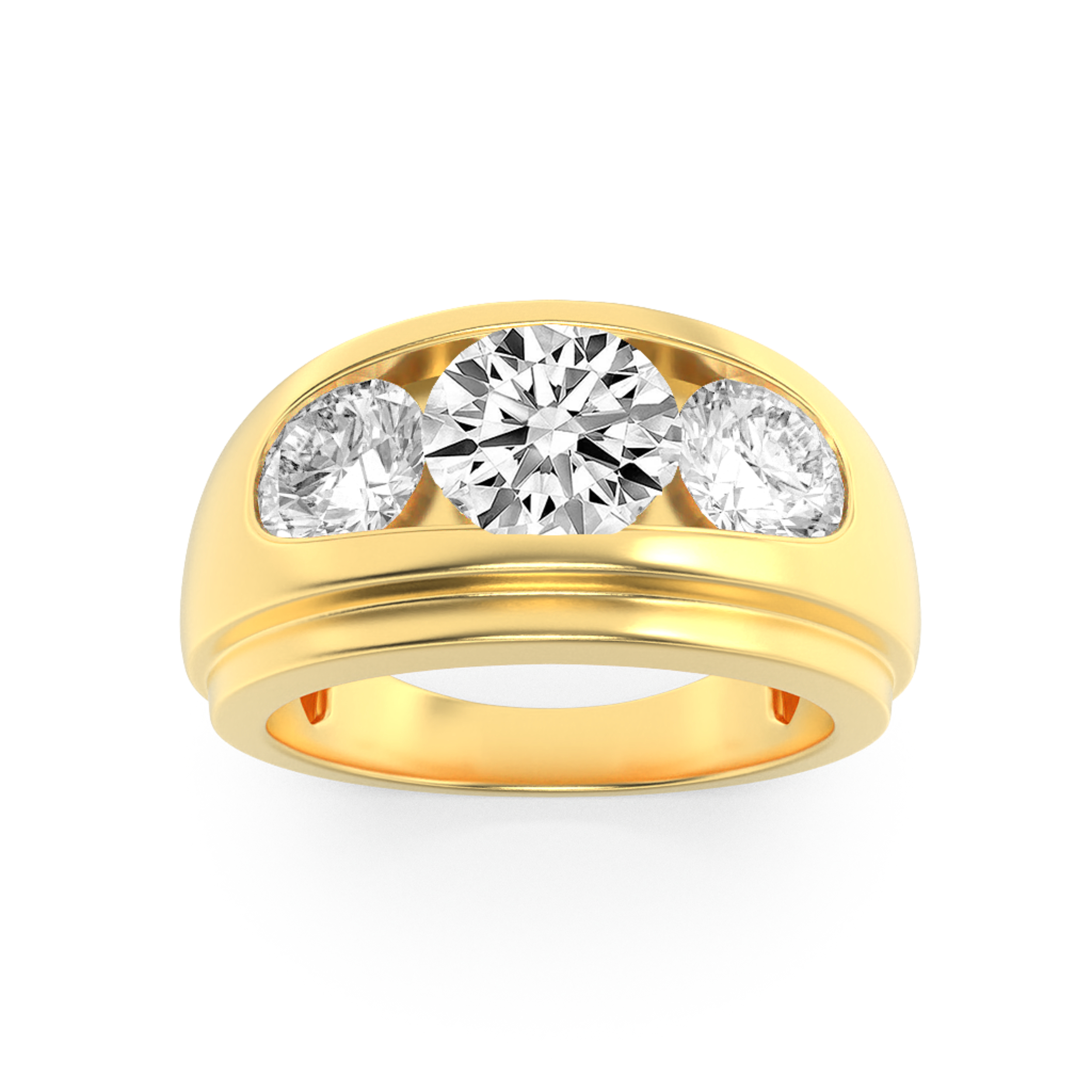 3Cttw Round Shaped Lab Grown Diamond (F/VS) Mens Ring in 14K  Yellow Gold
