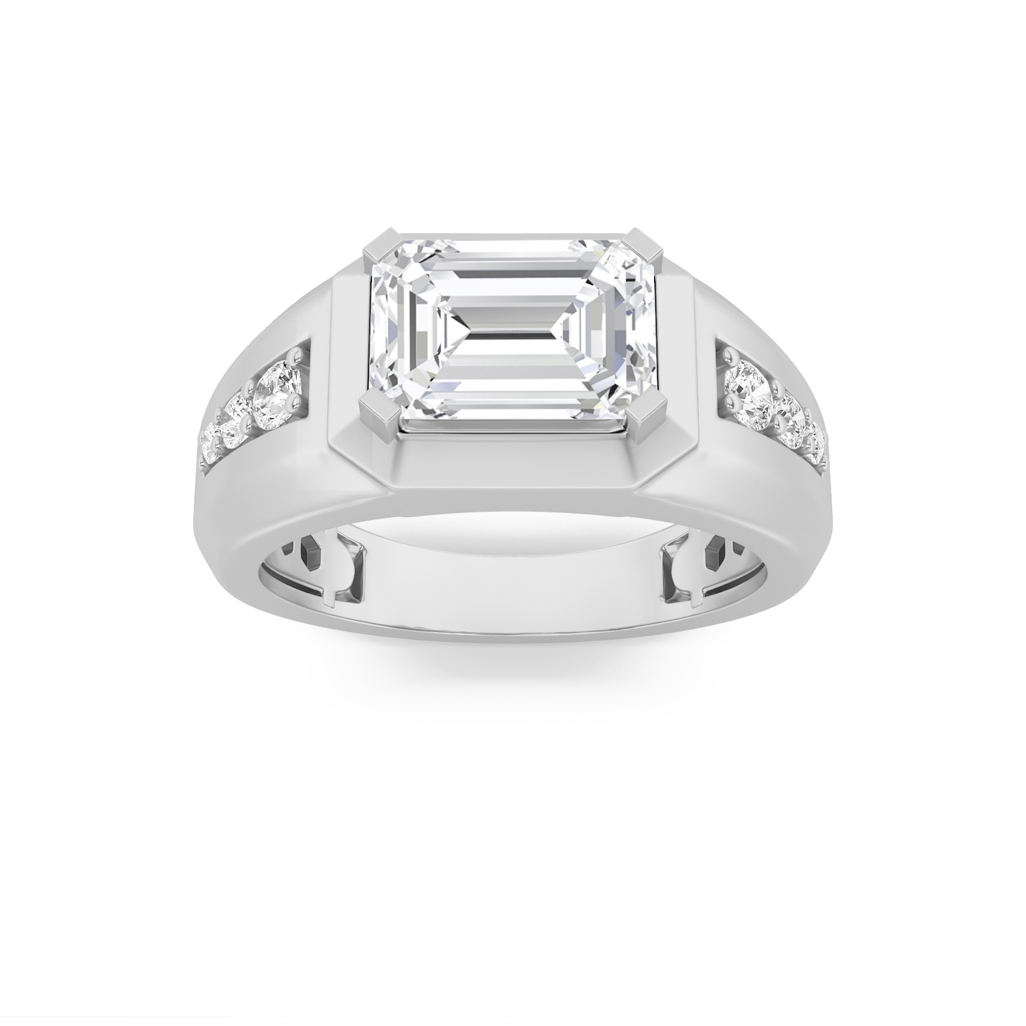 3.5Cttw Emerald Shaped Lab Grown Diamond (F/VS) Mens Ring in 14K Gold