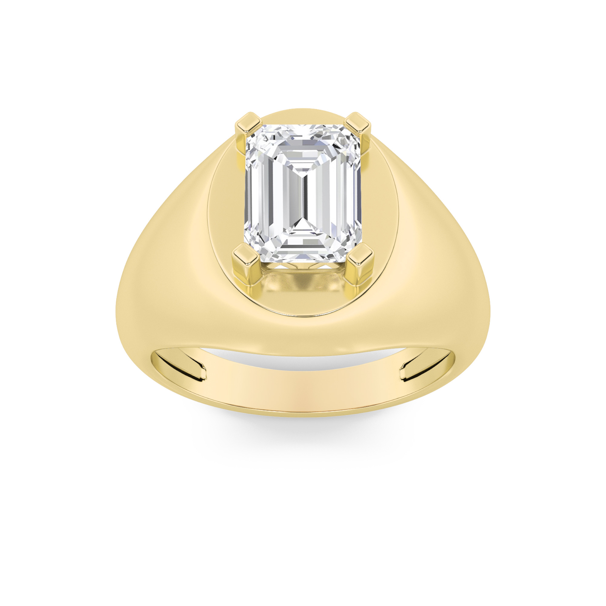 3Cttw Emerald Shaped Lab Grown Diamond (F/VS) Mens Ring in 14K Gold