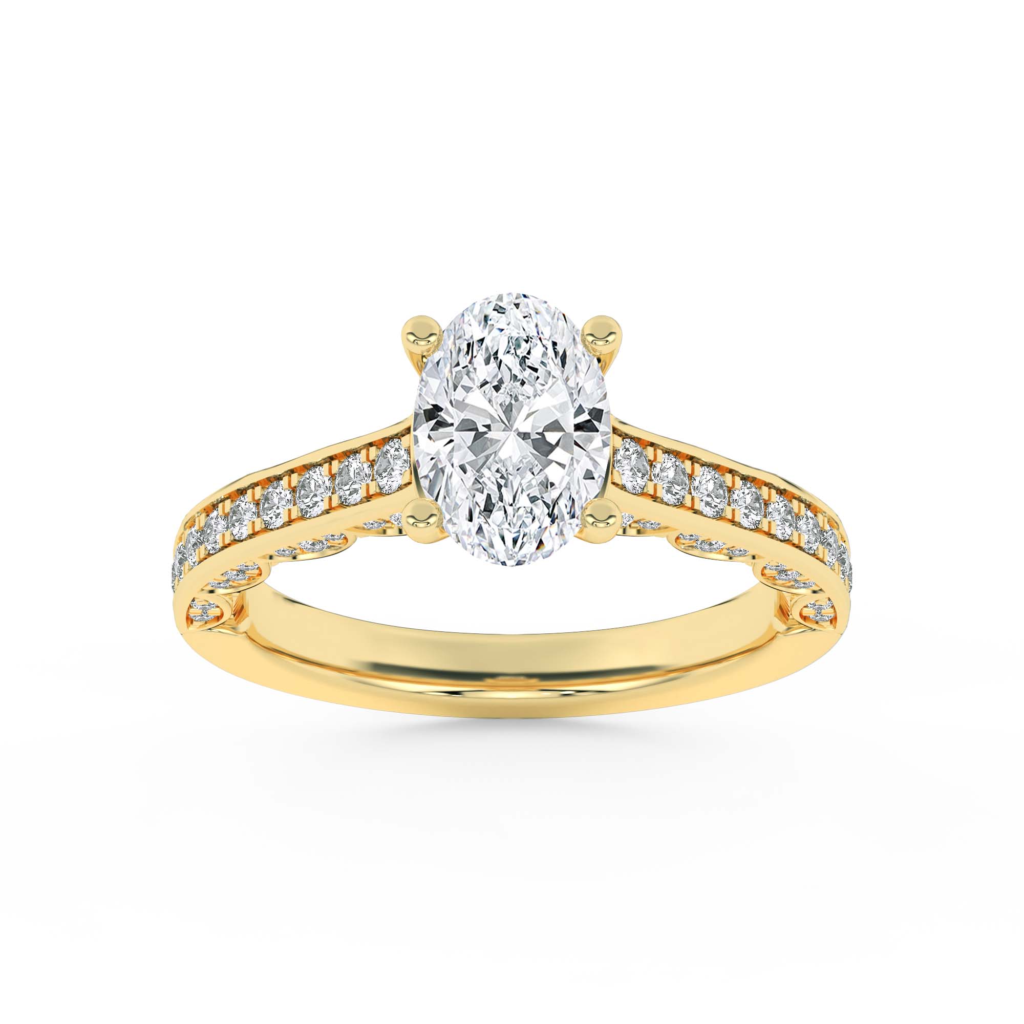2Cttw Oval Shaped Lab Grown Diamond (F/VS) Accented Engagement Ring in 14K Gold