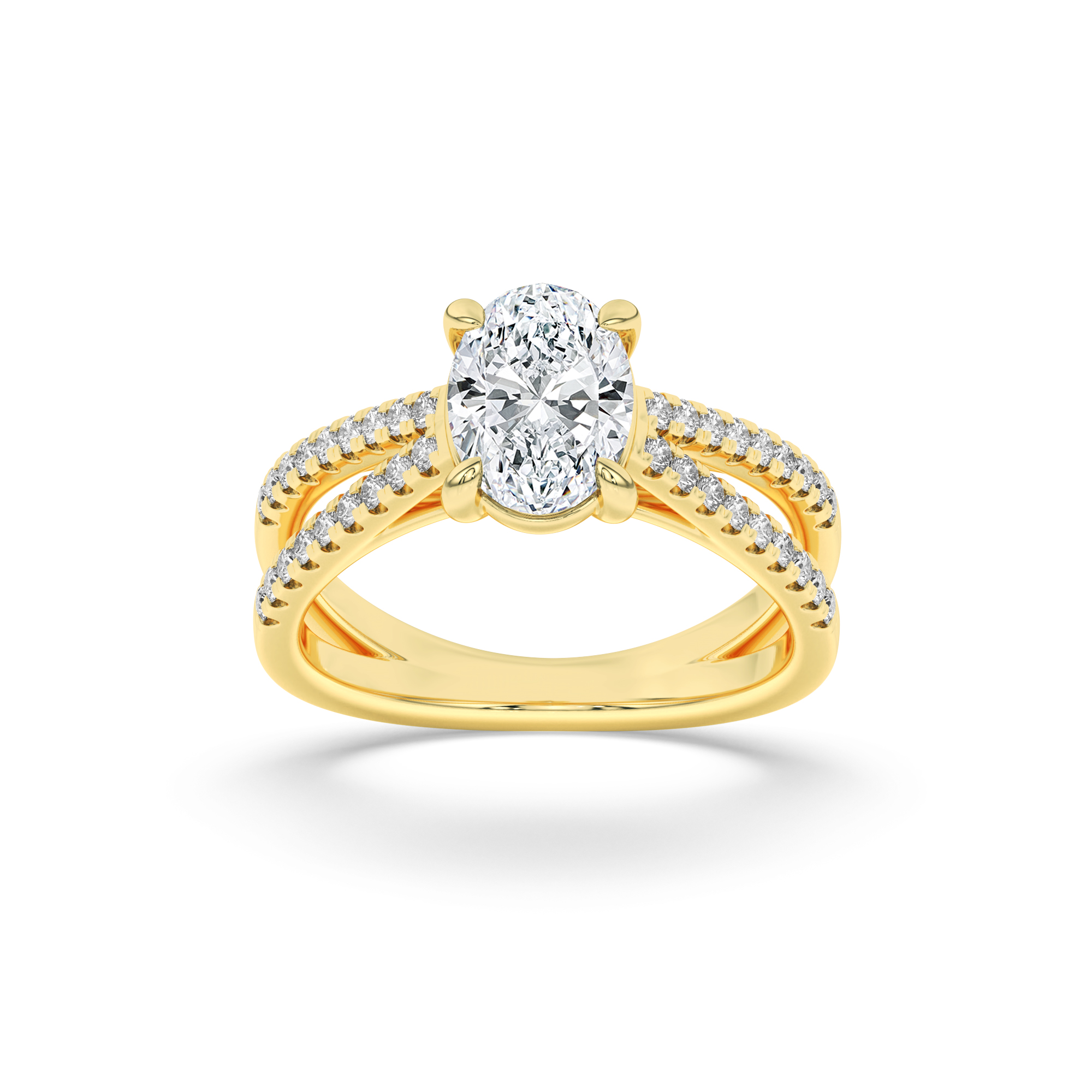 2Cttw Oval Shaped Lab Grown Diamond (F/VS) Cross Shank Accented Engagement Ring in 14K Gold