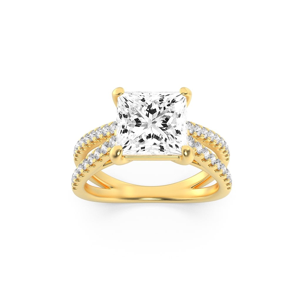 2Cttw Princess Shaped Lab Grown Diamond (F/VS) Cross Shank Accented Engagement Ring in 14K Gold
