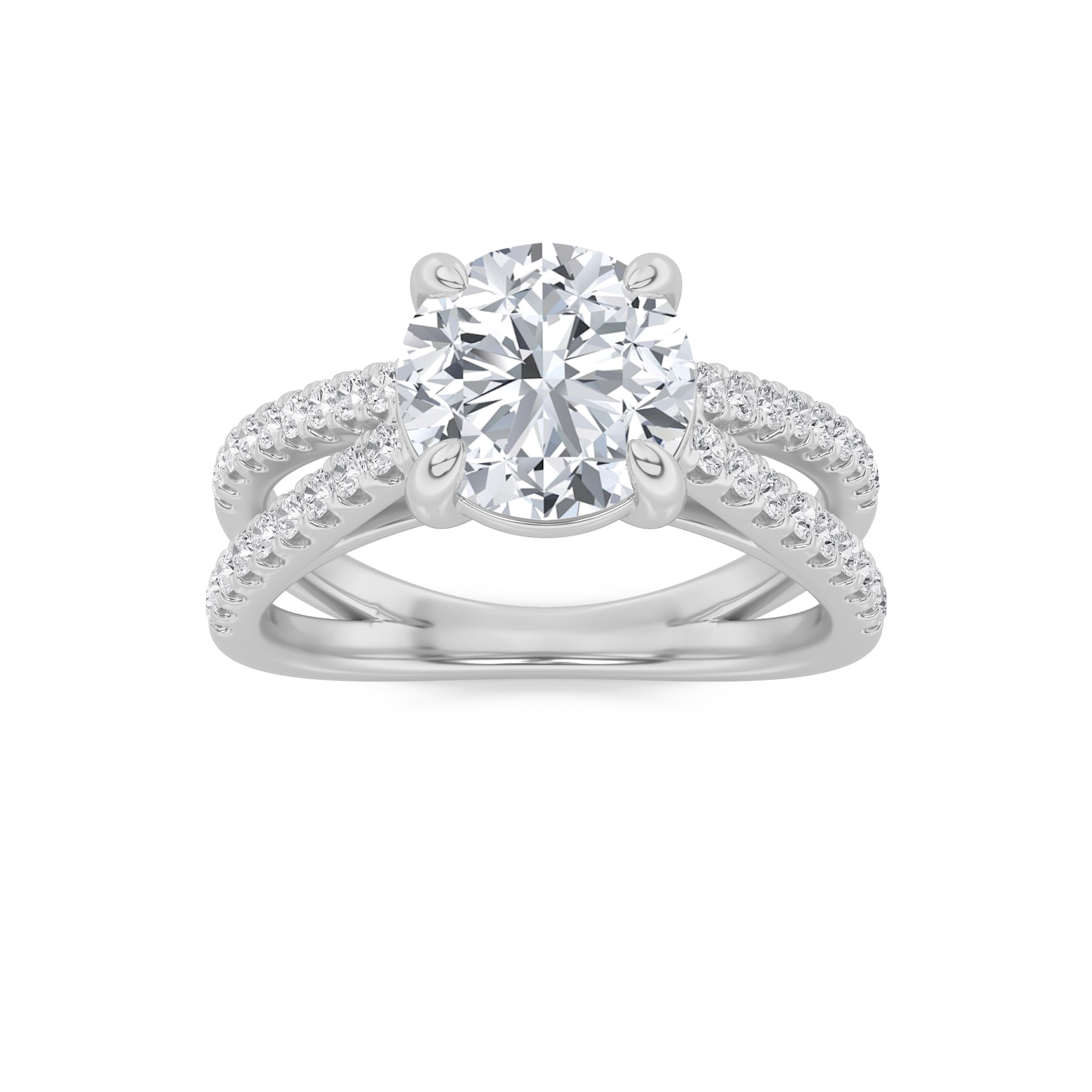 2Cttw Round Shaped Lab Grown Diamond (F/VS) Cross Shank Accented Engagement Ring in 14K Gold
