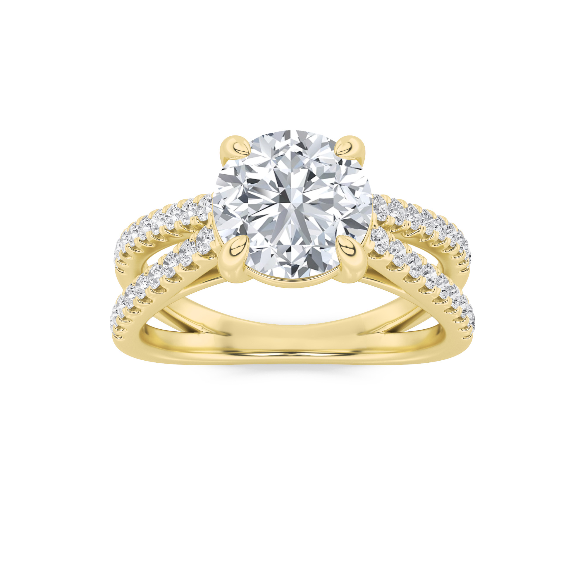 2Cttw Round Shaped Lab Grown Diamond (F/VS) Cross Shank Accented Engagement Ring in 14K Gold