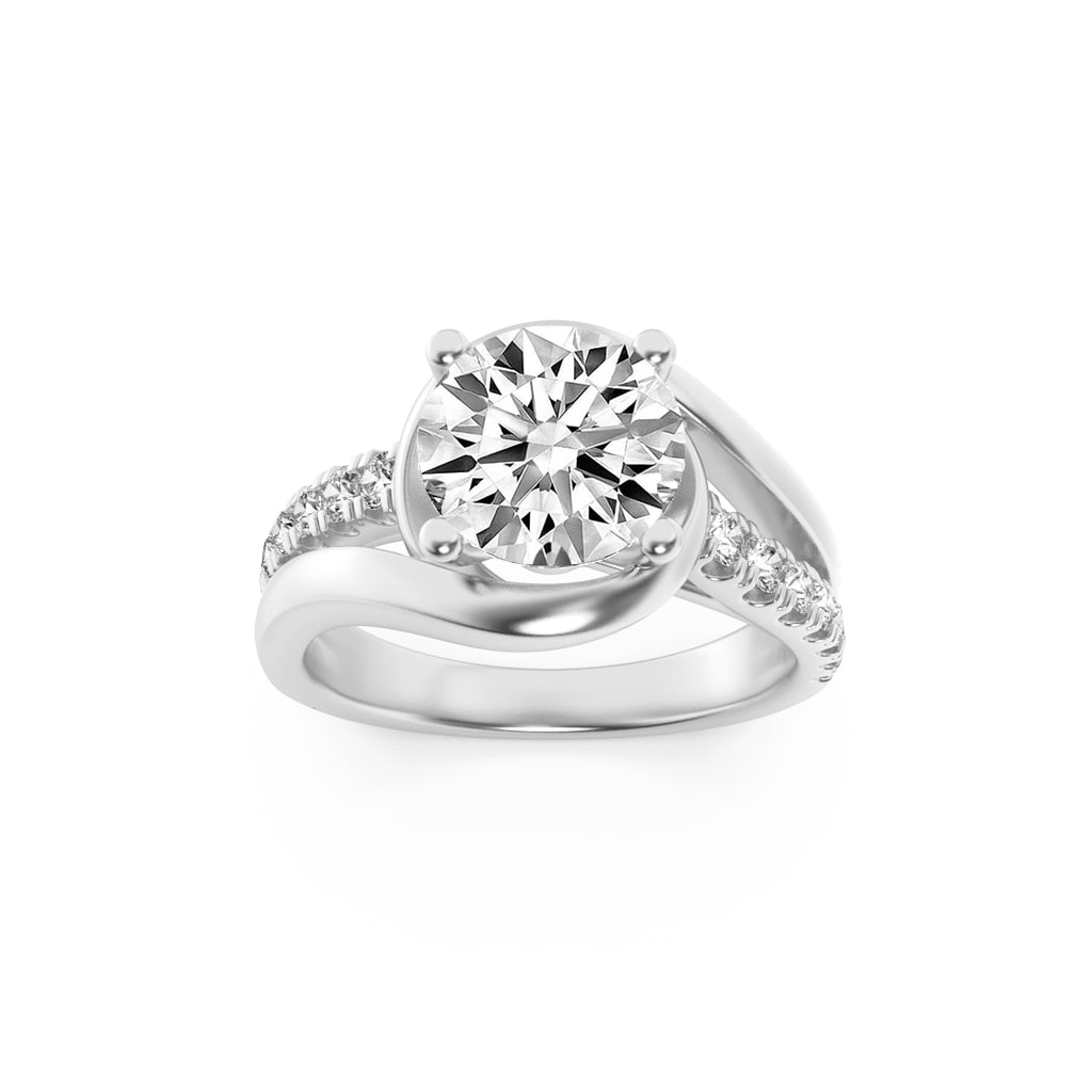 2Cttw Round Shaped Lab Grown Diamond (F/VS) Swirl Shank Accented Engagement Ring in 14K Gold