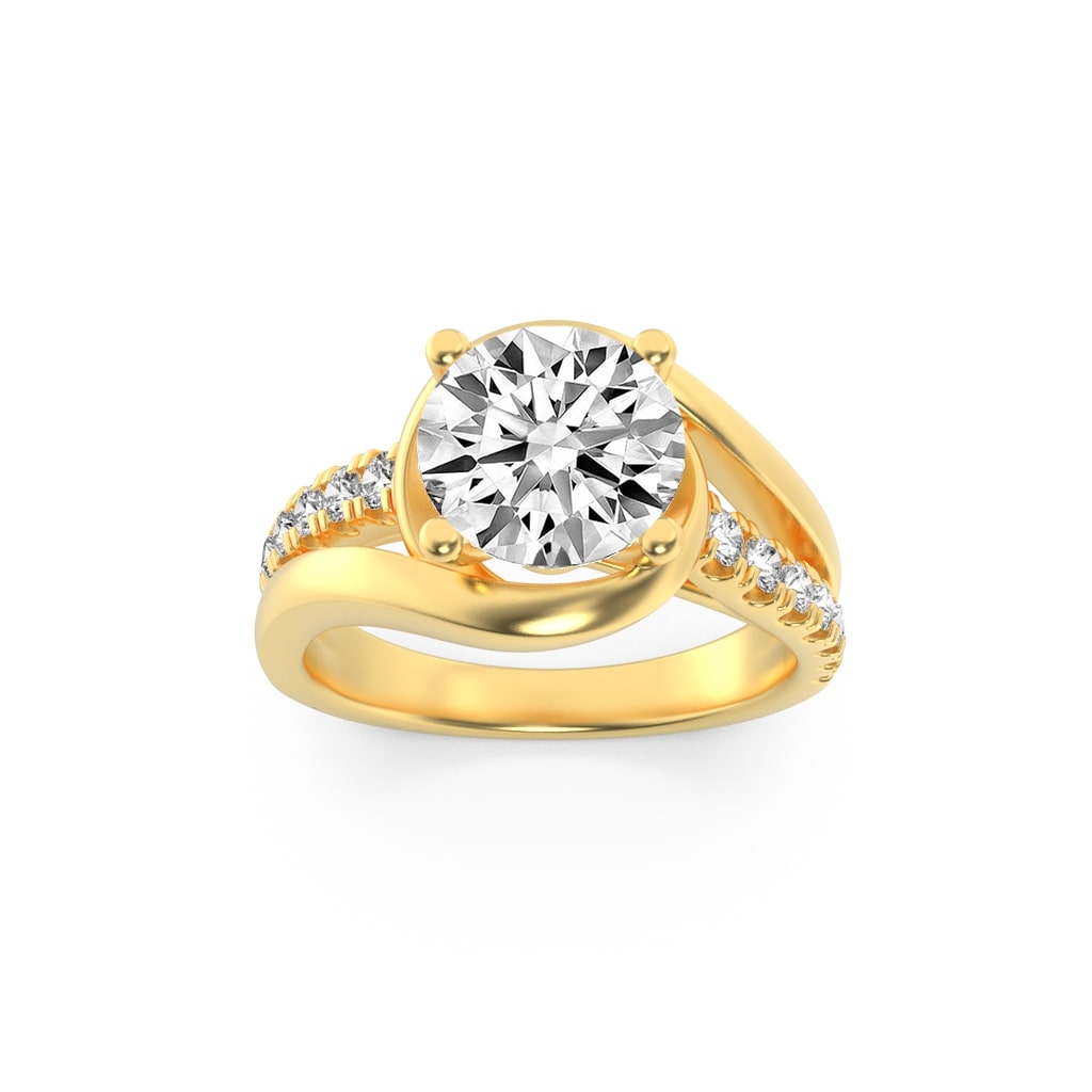2Cttw Round Shaped Lab Grown Diamond (F/VS) Swirl Shank Accented Engagement Ring in 14K Gold