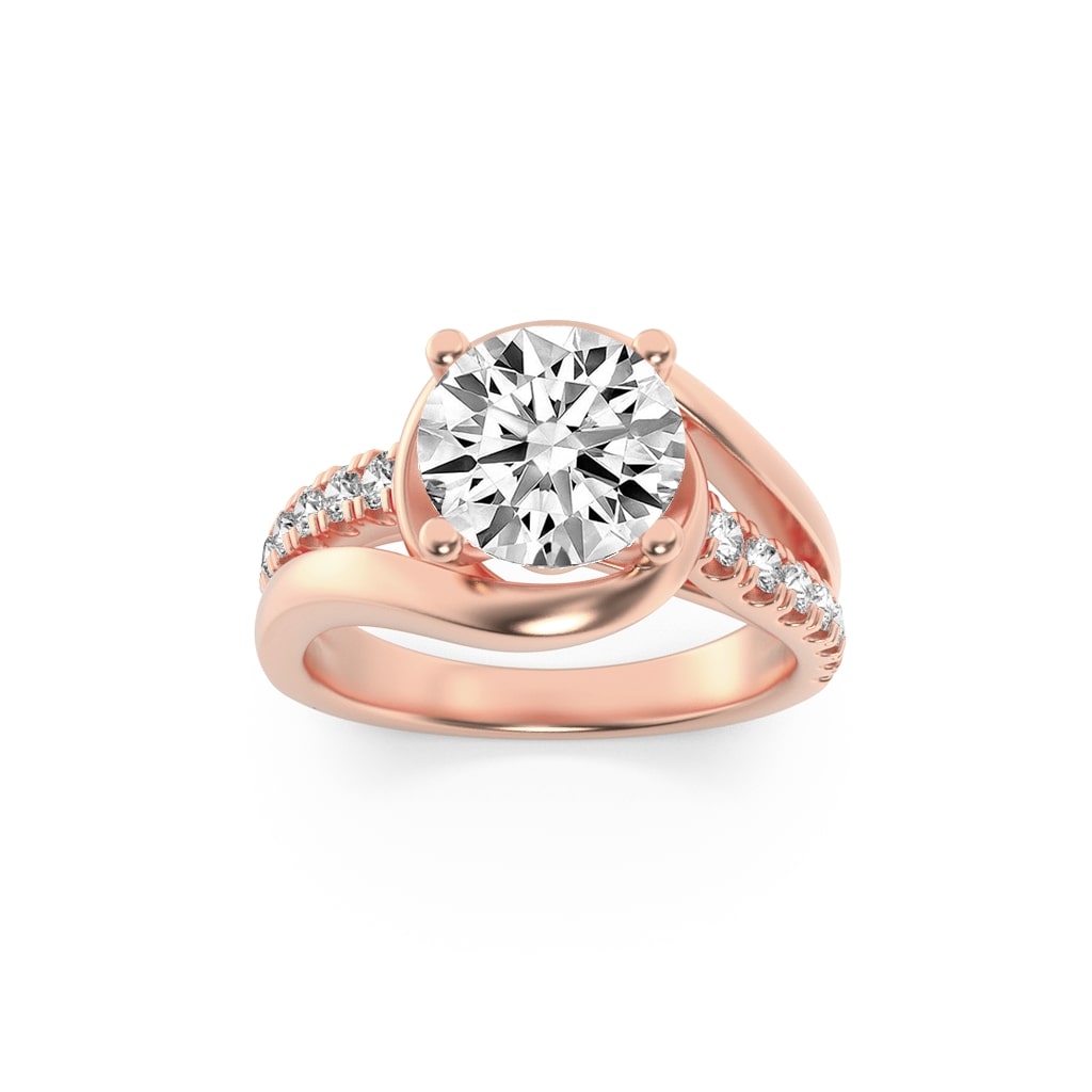 2Cttw Round Shaped Lab Grown Diamond (F/VS) Swirl Shank Accented Engagement Ring in 14K Gold