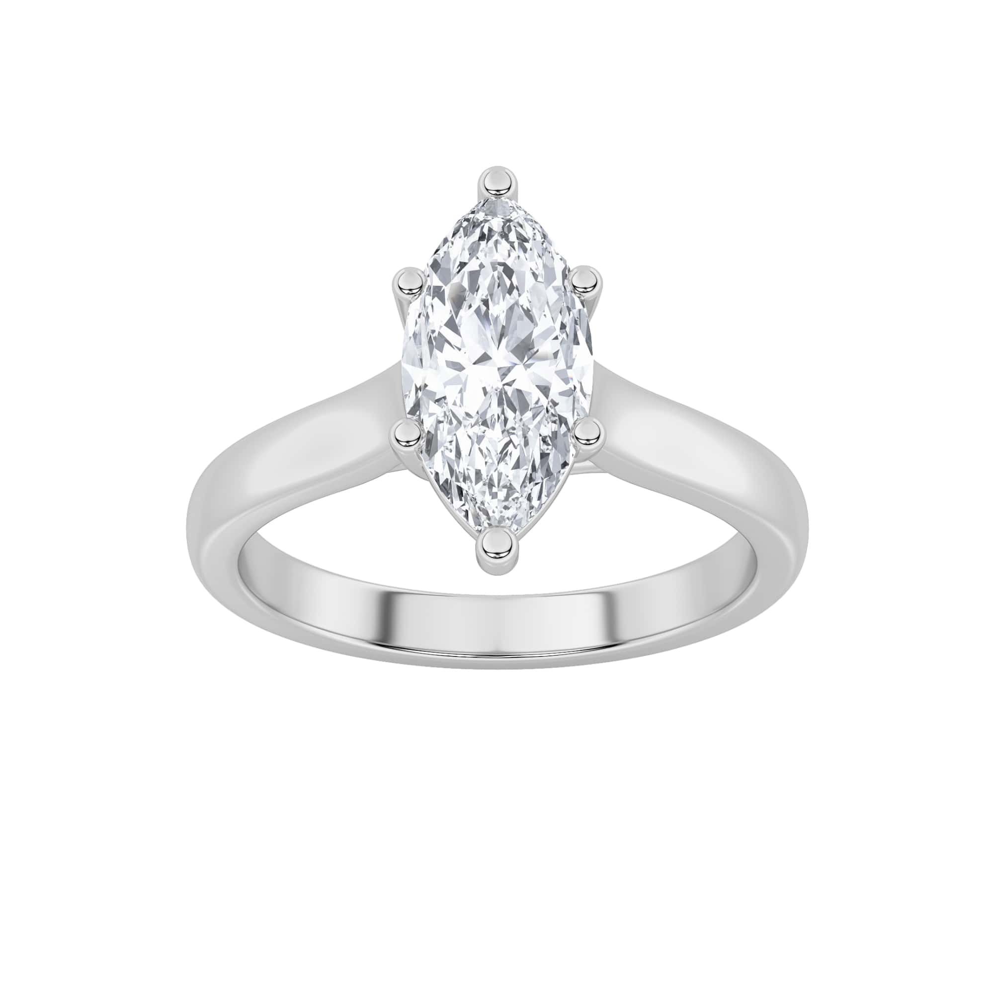 1Cttw Marquise Shaped Lab Grown Diamond (F/VS) Plain Cathedral Trellis Shank Solitaire Engagement Ring in 14K Gold