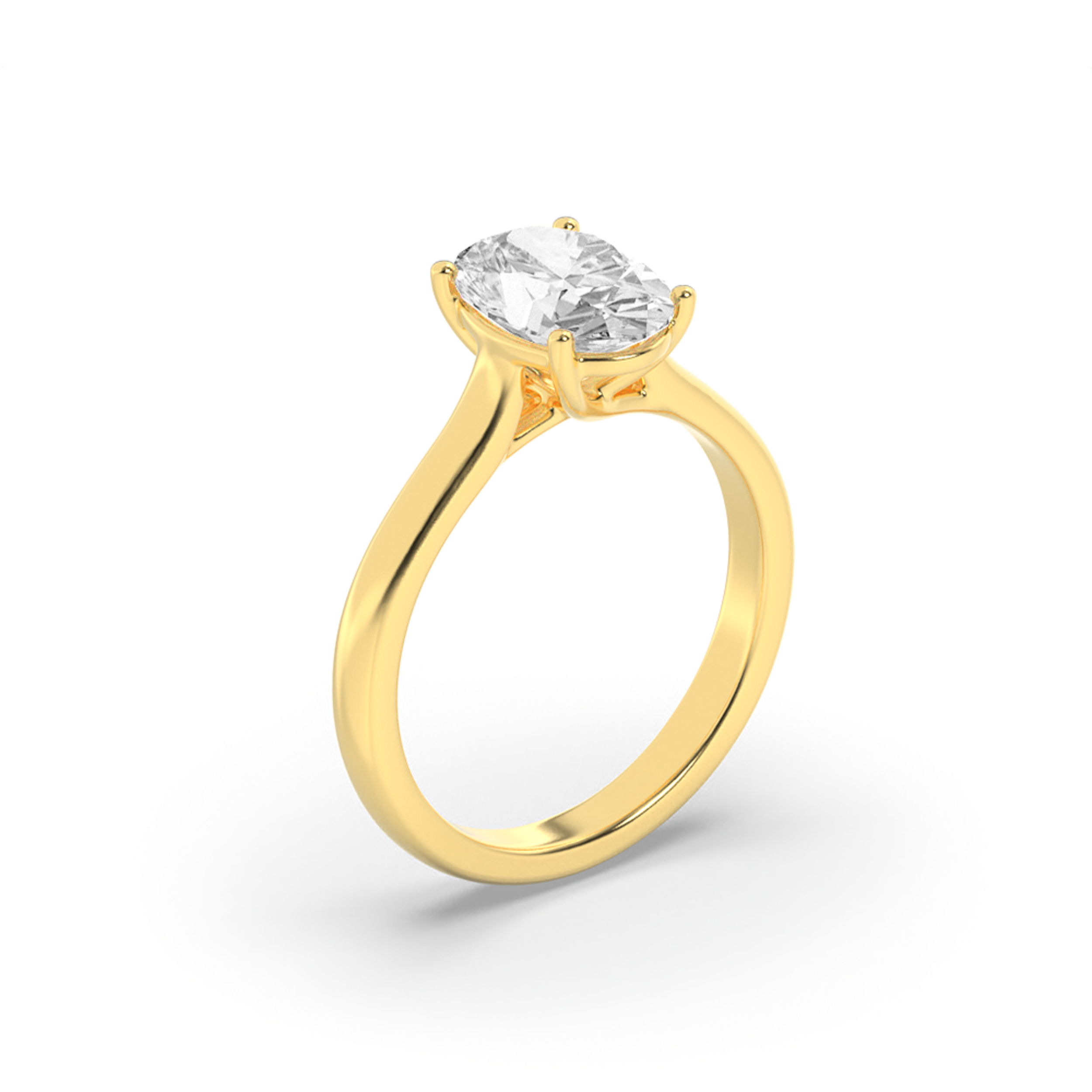 1.5Cttw Oval Shaped Lab Grown Diamond (F/VS) Plain Cathedral Trellis Shank Solitaire Engagement Ring in 14K Gold