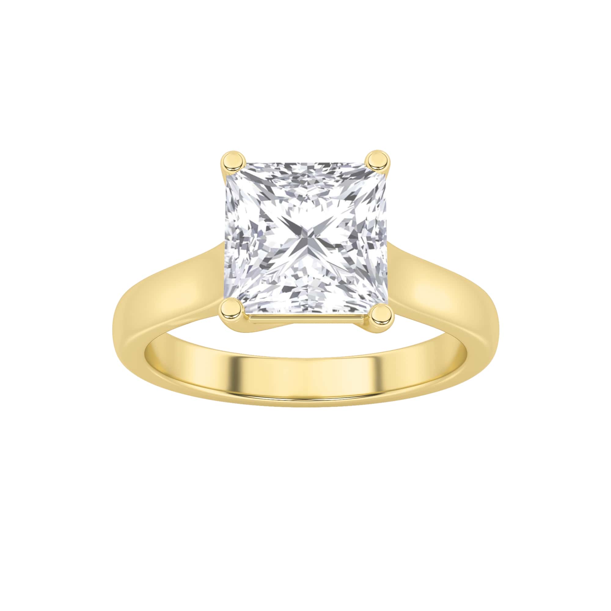 3Cttw Princess Shaped Lab Grown Diamond (F/VS) Plain Cathedral Trellis Shank Solitaire Engagement Ring in 14K Gold