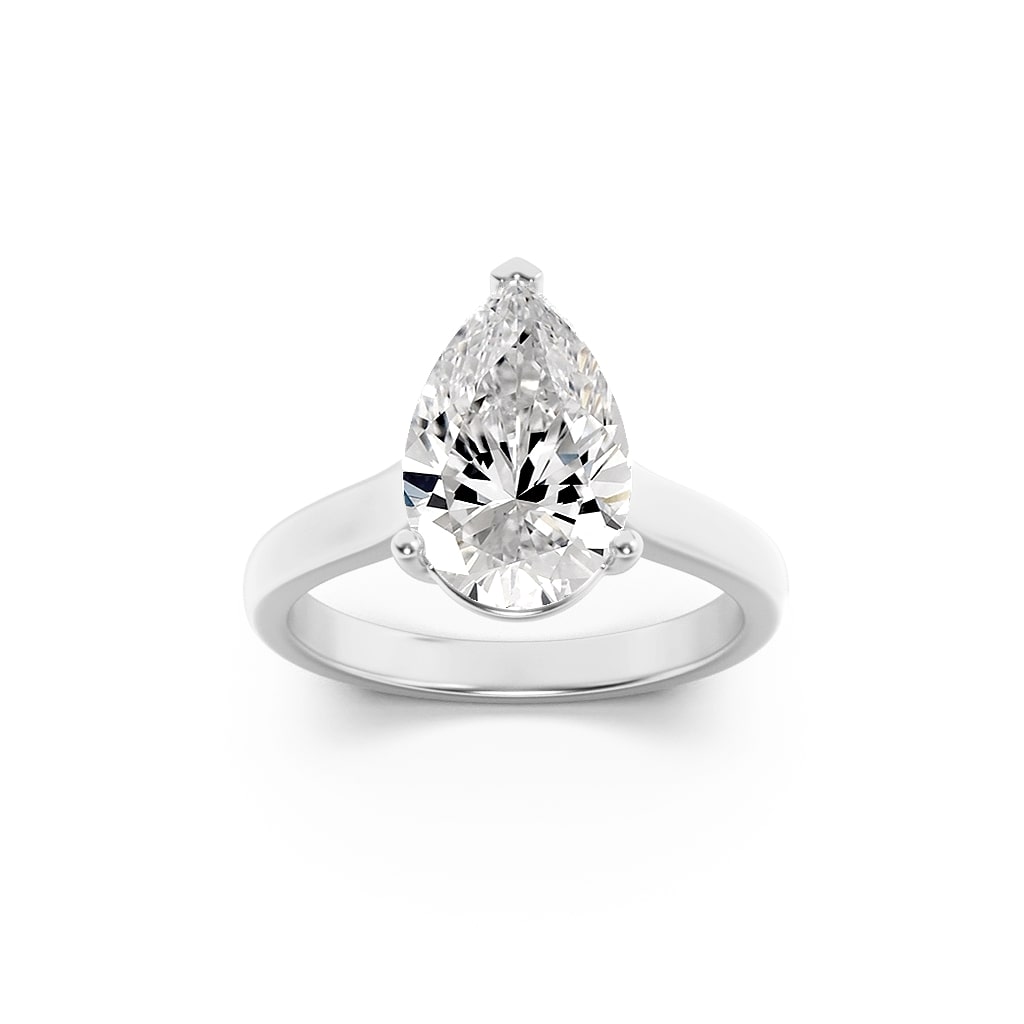 1Cttw Pear Shaped Lab Grown Diamond (F/VS) Plain Cathedral Trellis Shank Solitaire Engagement Ring in 14K Gold