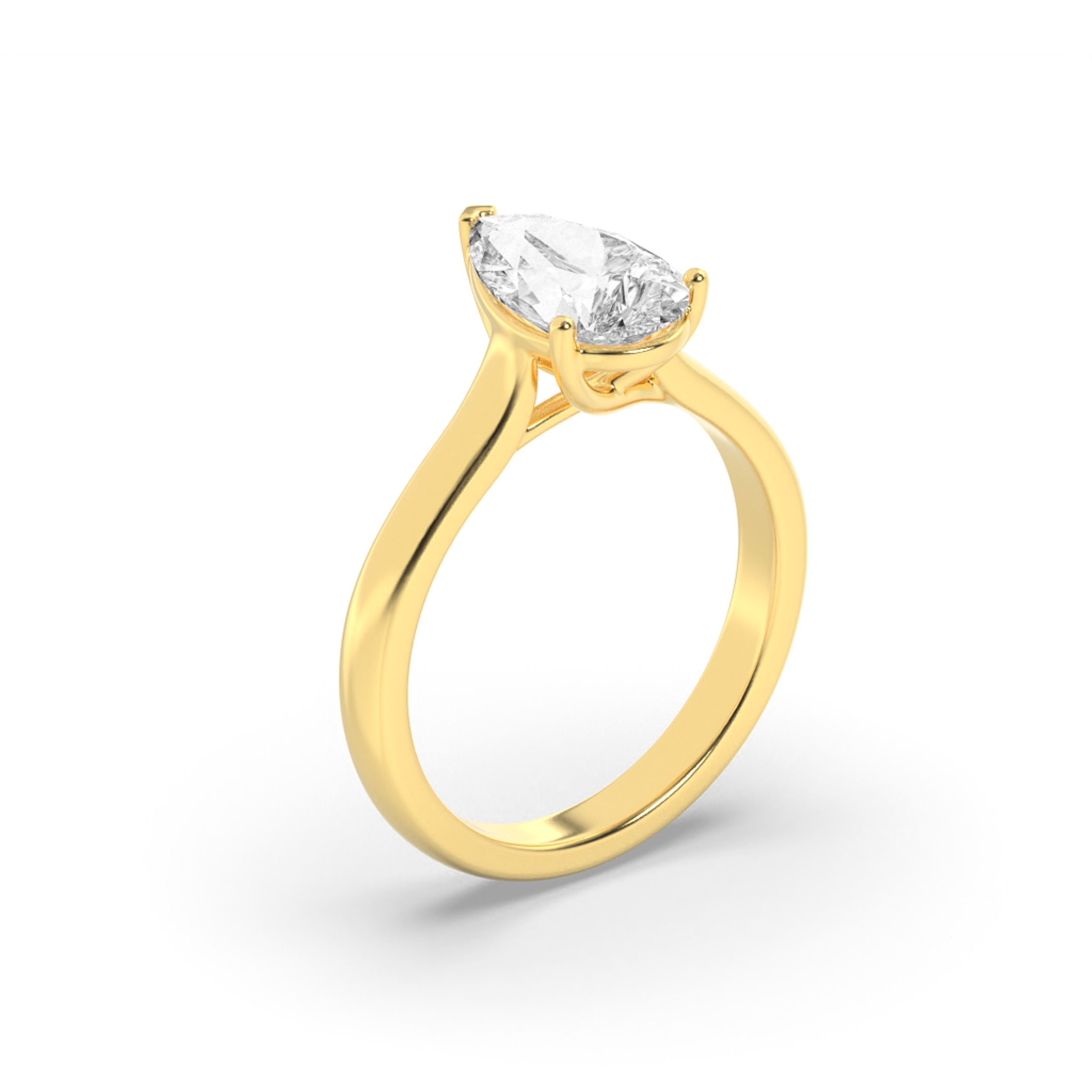 2Cttw Pear Shaped Lab Grown Diamond (F/VS) Plain Cathedral Trellis Shank Solitaire Engagement Ring in 14K Gold