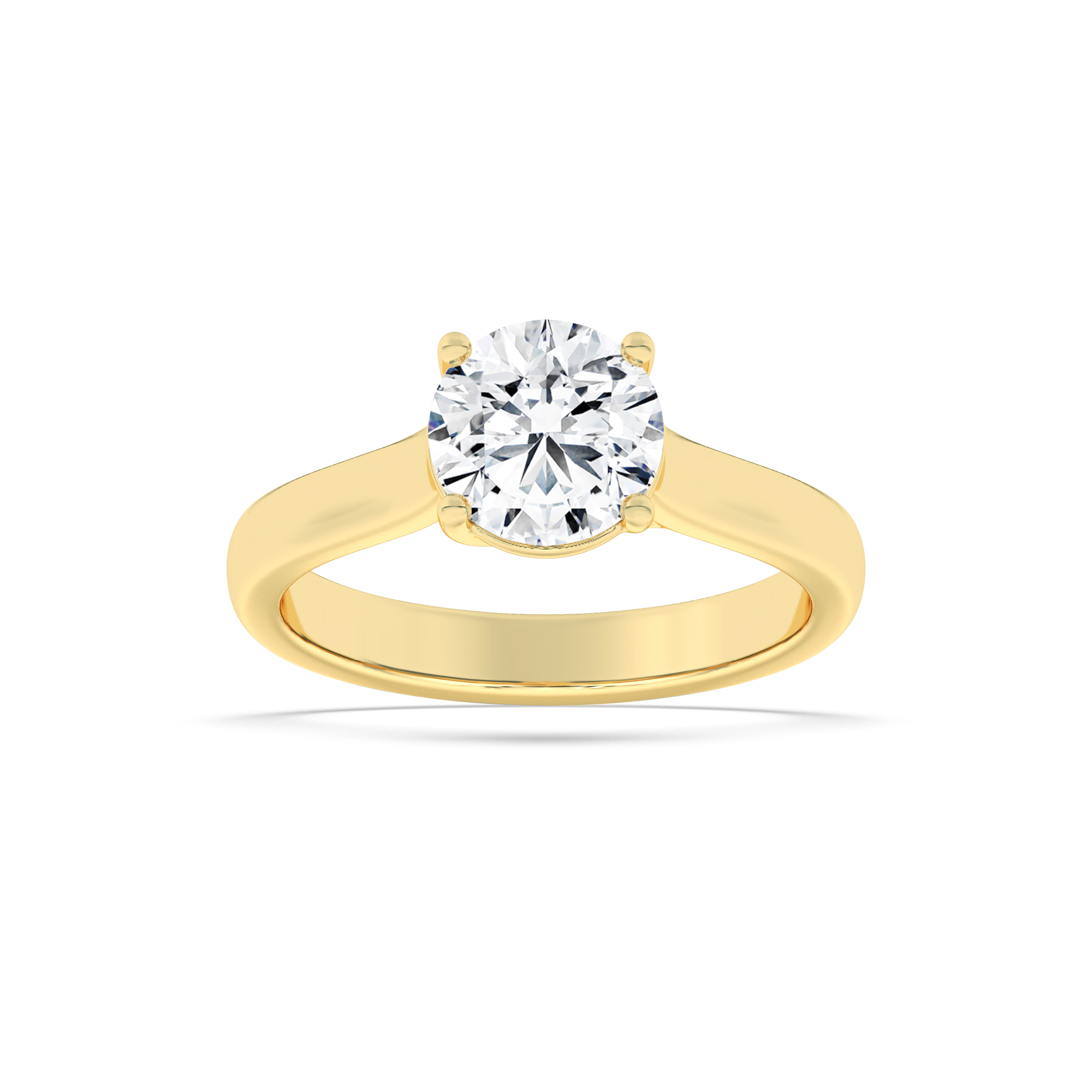 1Cttw Round Shaped Lab Grown Diamond (F/VS) Plain Cathedral Trellis Shank Solitaire Engagement Ring in 14K Gold