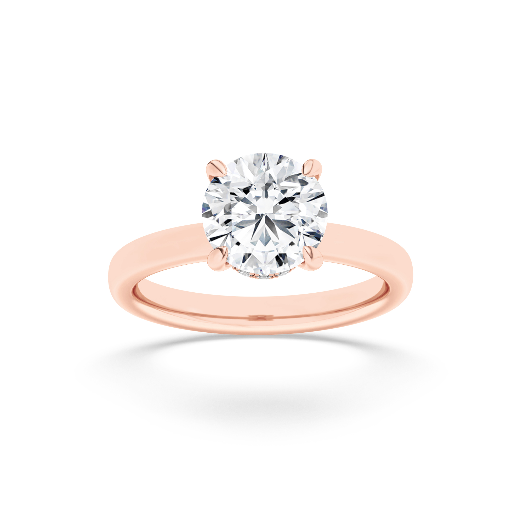 1Cttw Round Shaped Lab Grown Diamond (F/VS) Hidden Halo Plain Shank Engagement Ring in 14K Gold