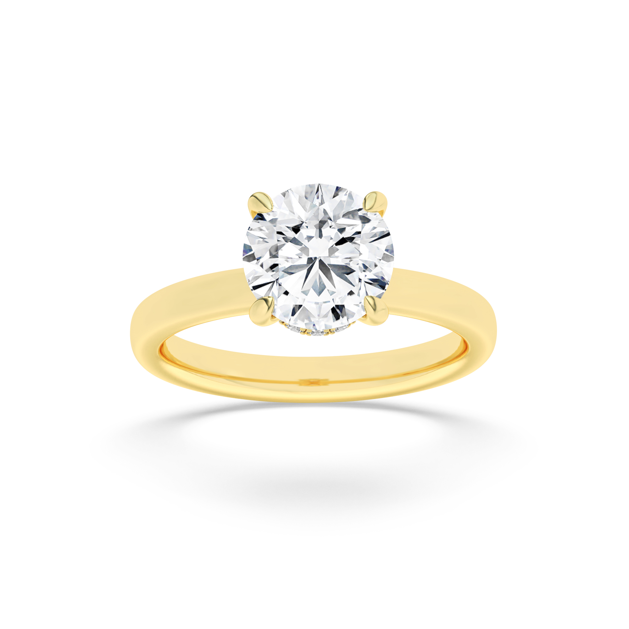 3Cttw Round Shaped Lab Grown Diamond (F/VS) Hidden Halo Plain Shank Engagement Ring in 14K Gold