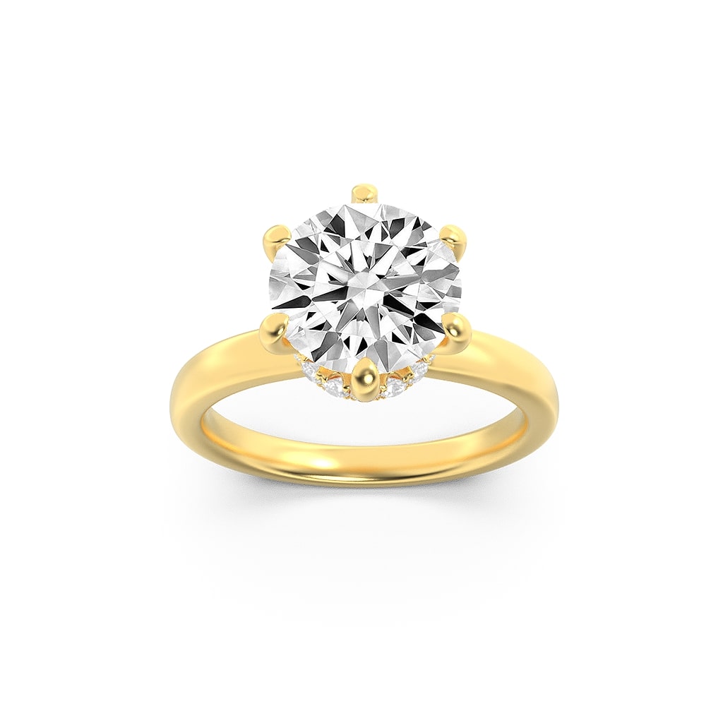 2Cttw Round Shaped Lab Grown Diamond (F/VS) Hidden Halo Plain Shank Engagement Ring in 14K Gold