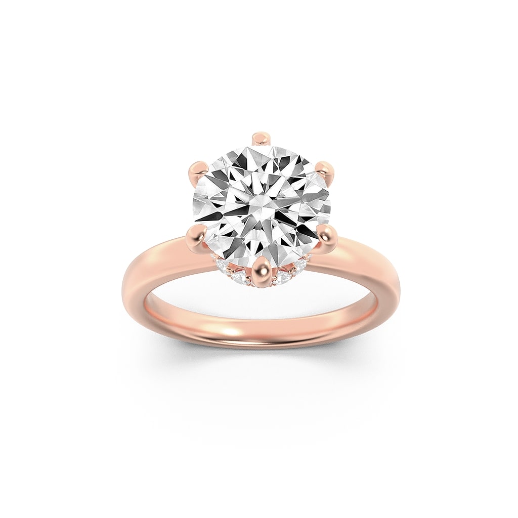 2Cttw Round Shaped Lab Grown Diamond (F/VS) Hidden Halo Plain Shank Engagement Ring in 14K Gold