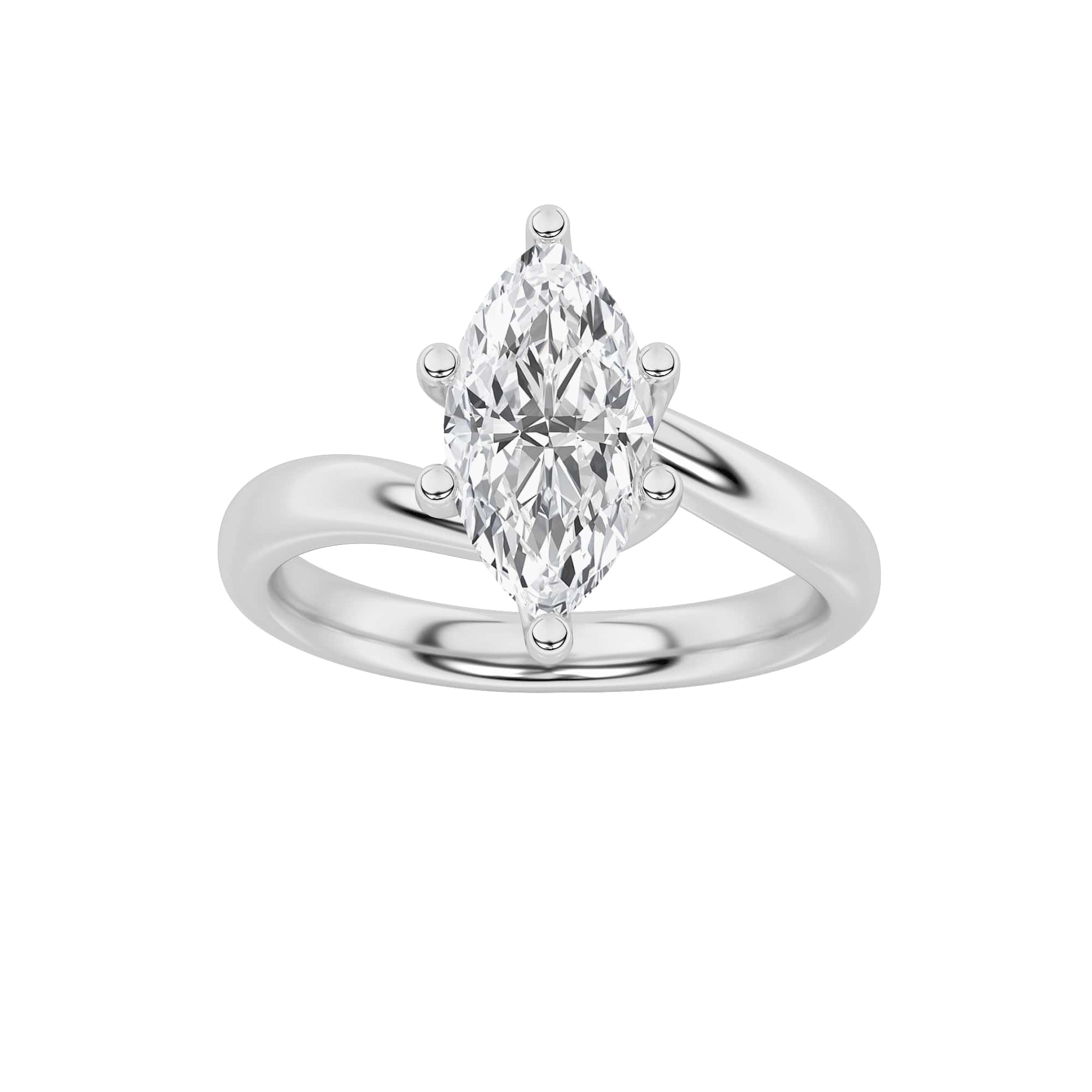 1Cttw Marquise Shaped Lab Grown Diamond (F/VS) Bypass Shank Engagement Ring in 14K Gold