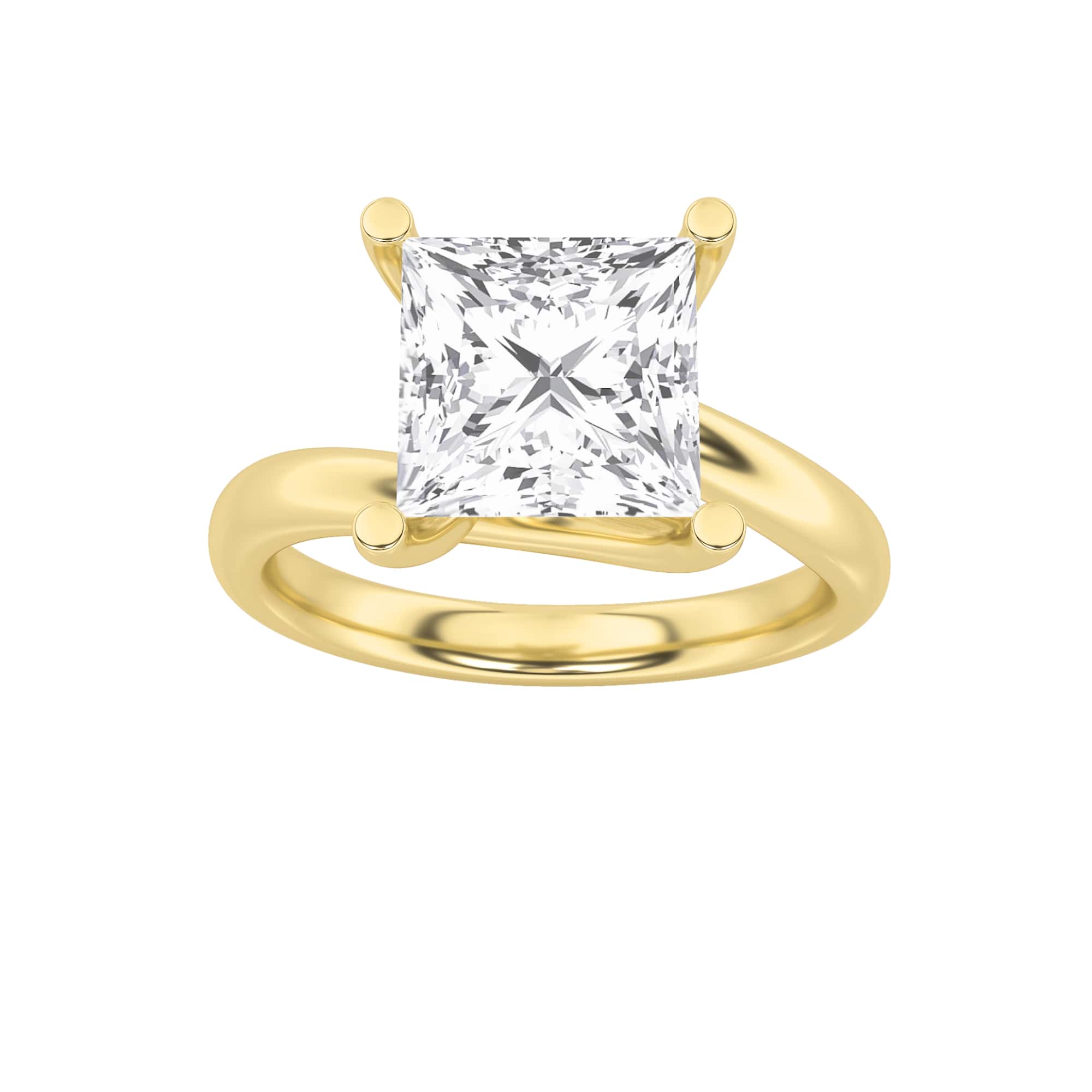 2Cttw Princess Shaped Lab Grown Diamond (F/VS) Bypass Shank Engagement Ring in 14K Gold