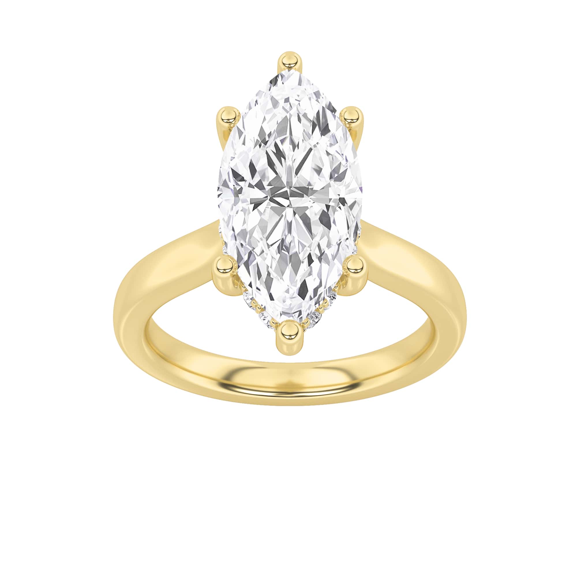 1Cttw Marquise Shaped Lab Grown Diamond (F/VS) Hidden Halo Cathedral Shank Engagement Ring in 14K Gold
