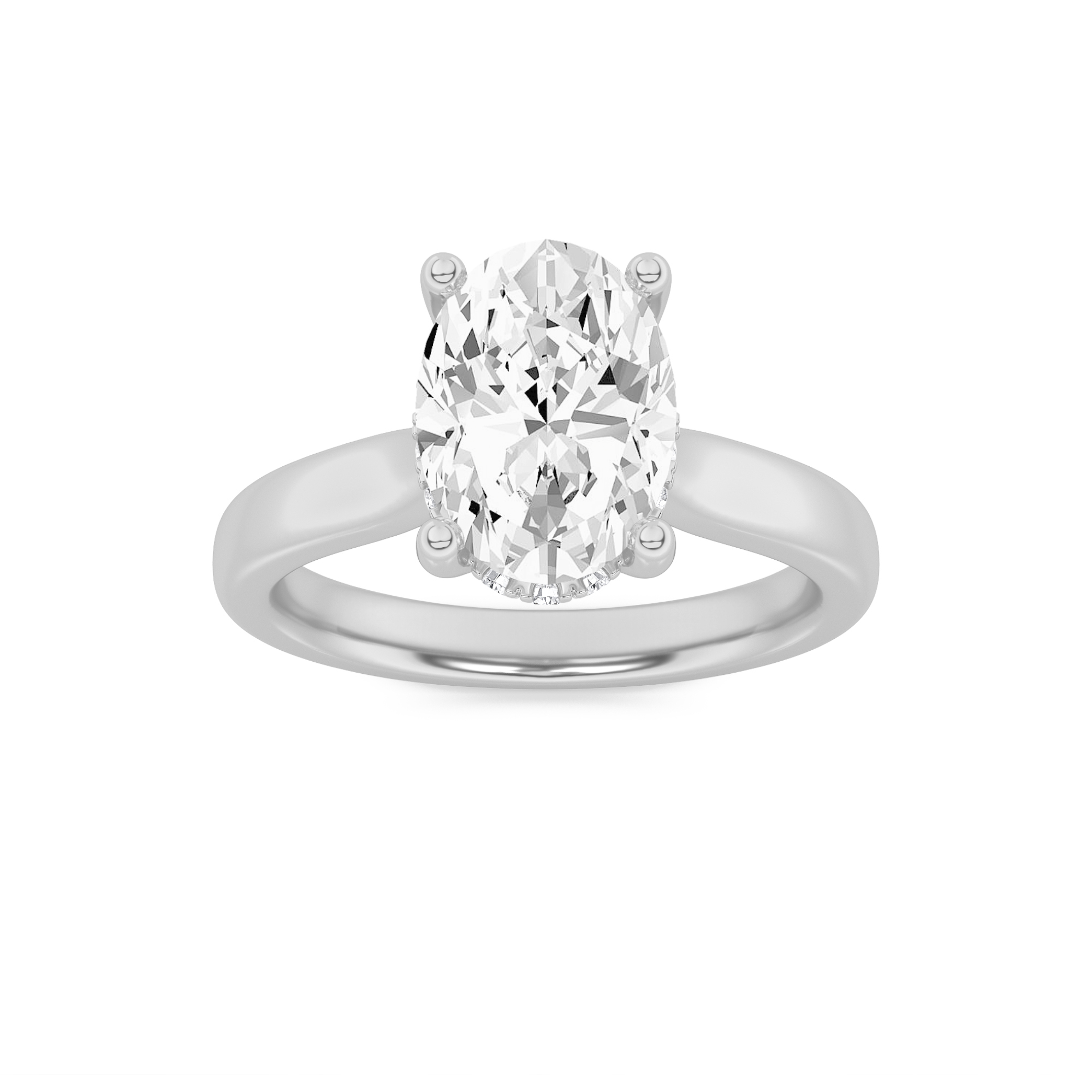 1Cttw Oval Shaped Lab Grown Diamond (F/VS) Hidden Halo Cathedral Shank Engagement Ring in 14K Gold