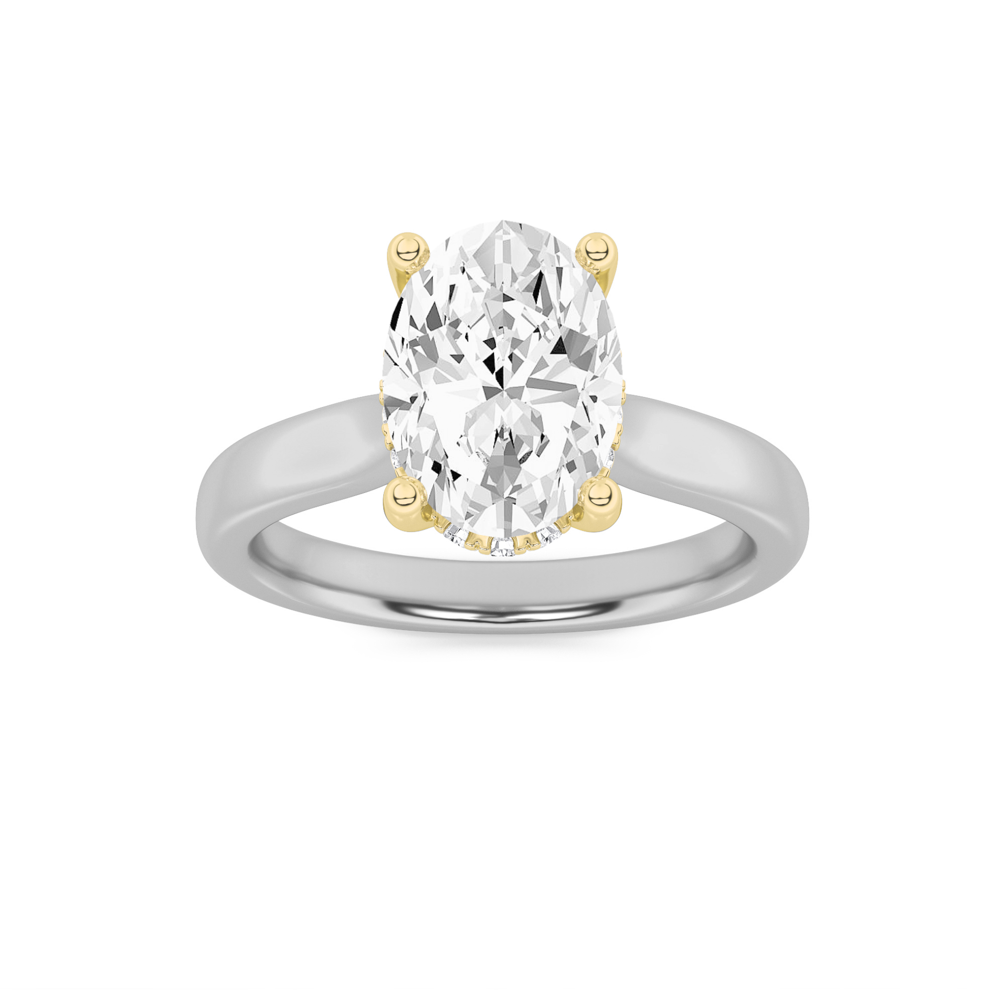 1Cttw Oval Shaped Lab Grown Diamond (F/VS) Hidden Halo Cathedral Shank Engagement Ring in 14K Gold