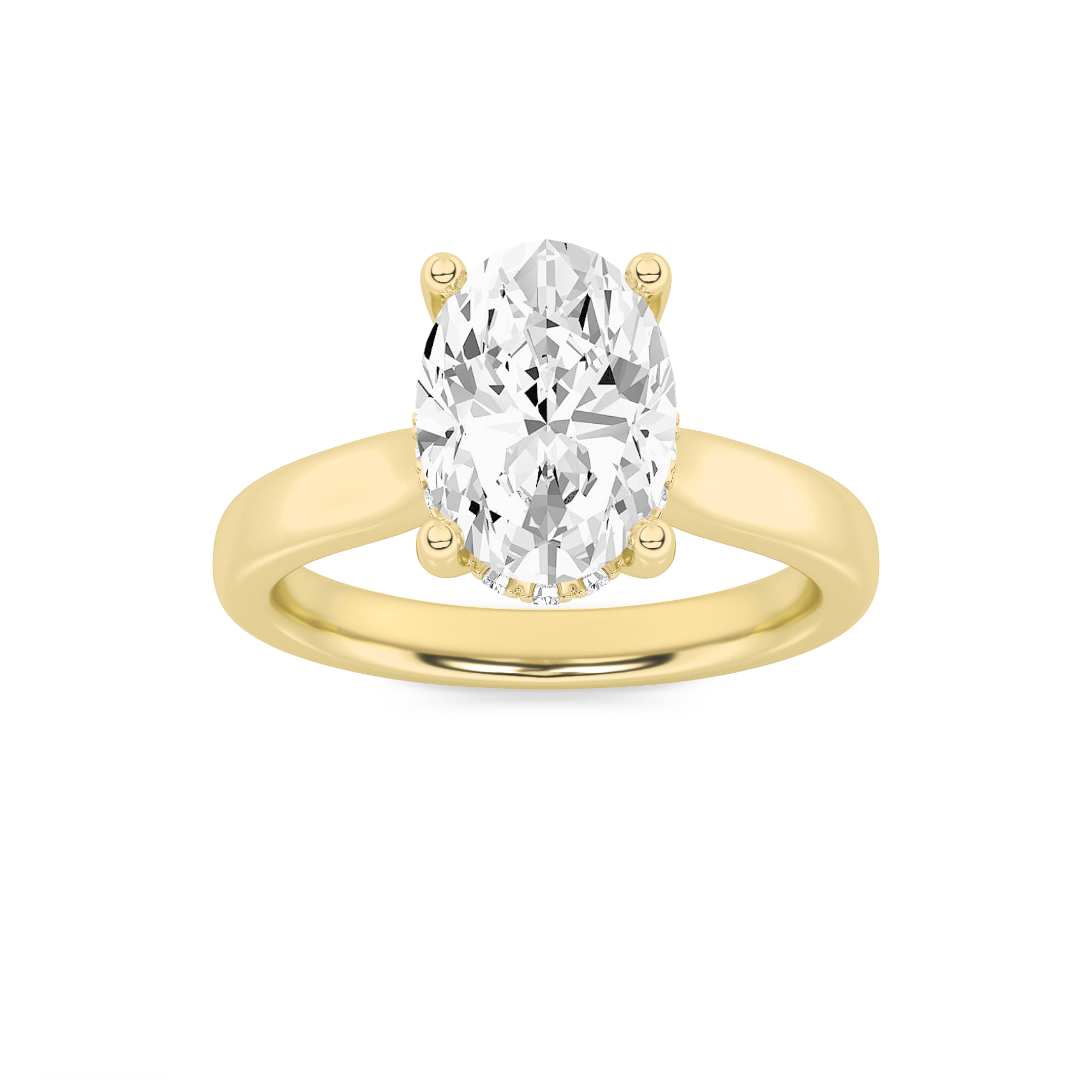 2Cttw Oval Shaped Lab Grown Diamond (F/VS) Hidden Halo Cathedral Shank Engagement Ring in 14K Gold