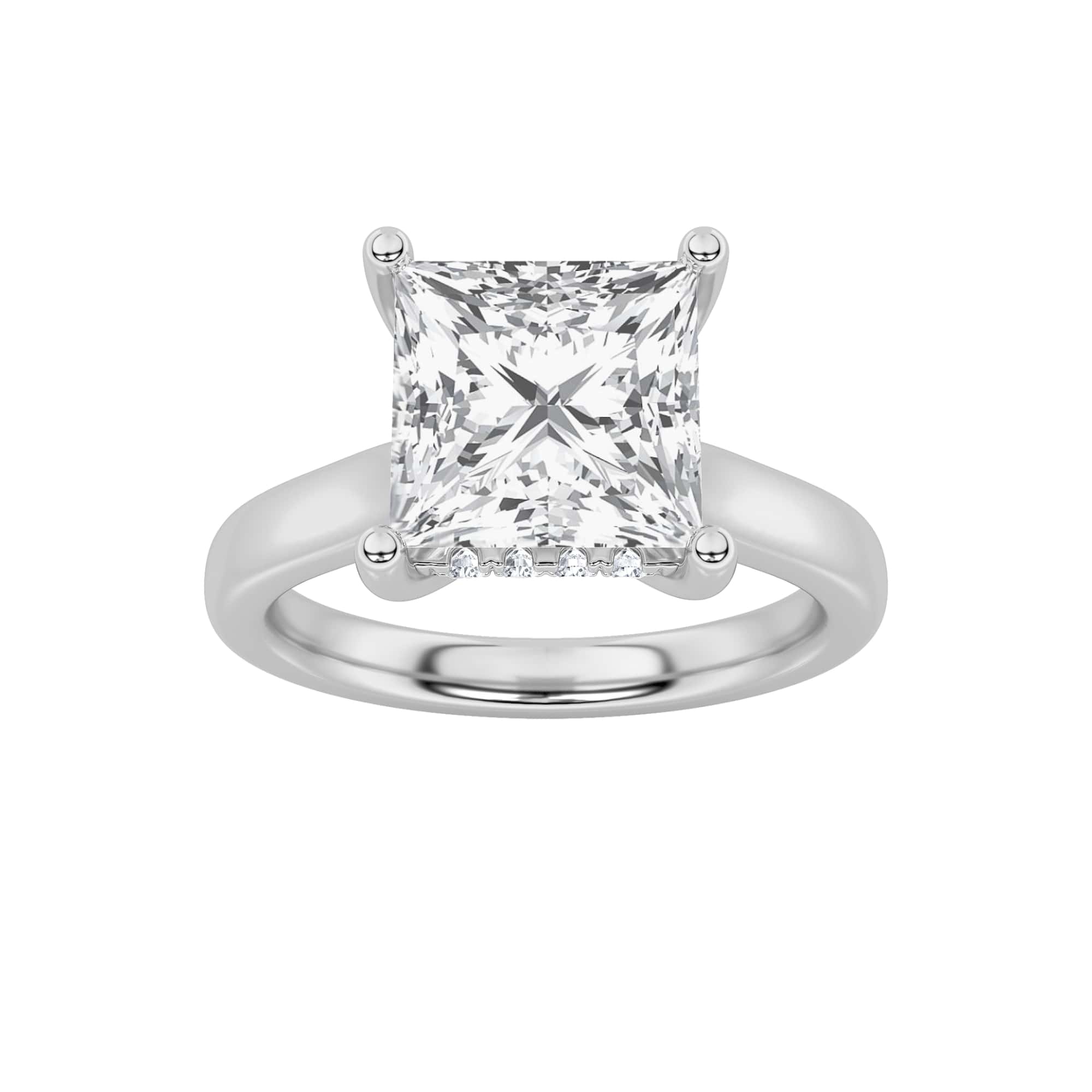 1Cttw Princess Shaped Lab Grown Diamond (F/VS) Hidden Halo Cathedral Shank Engagement Ring in 14K Gold