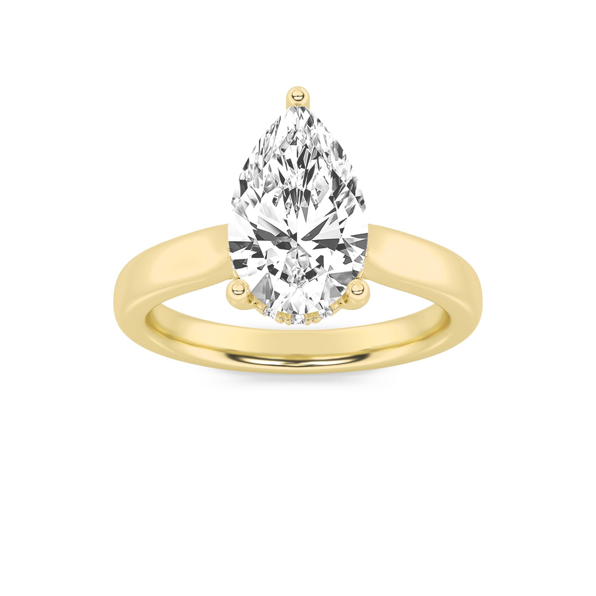 3Cttw Pear Shaped Lab Grown Diamond (F/VS) Hidden Halo Cathedral Shank Engagement Ring in 14K Gold
