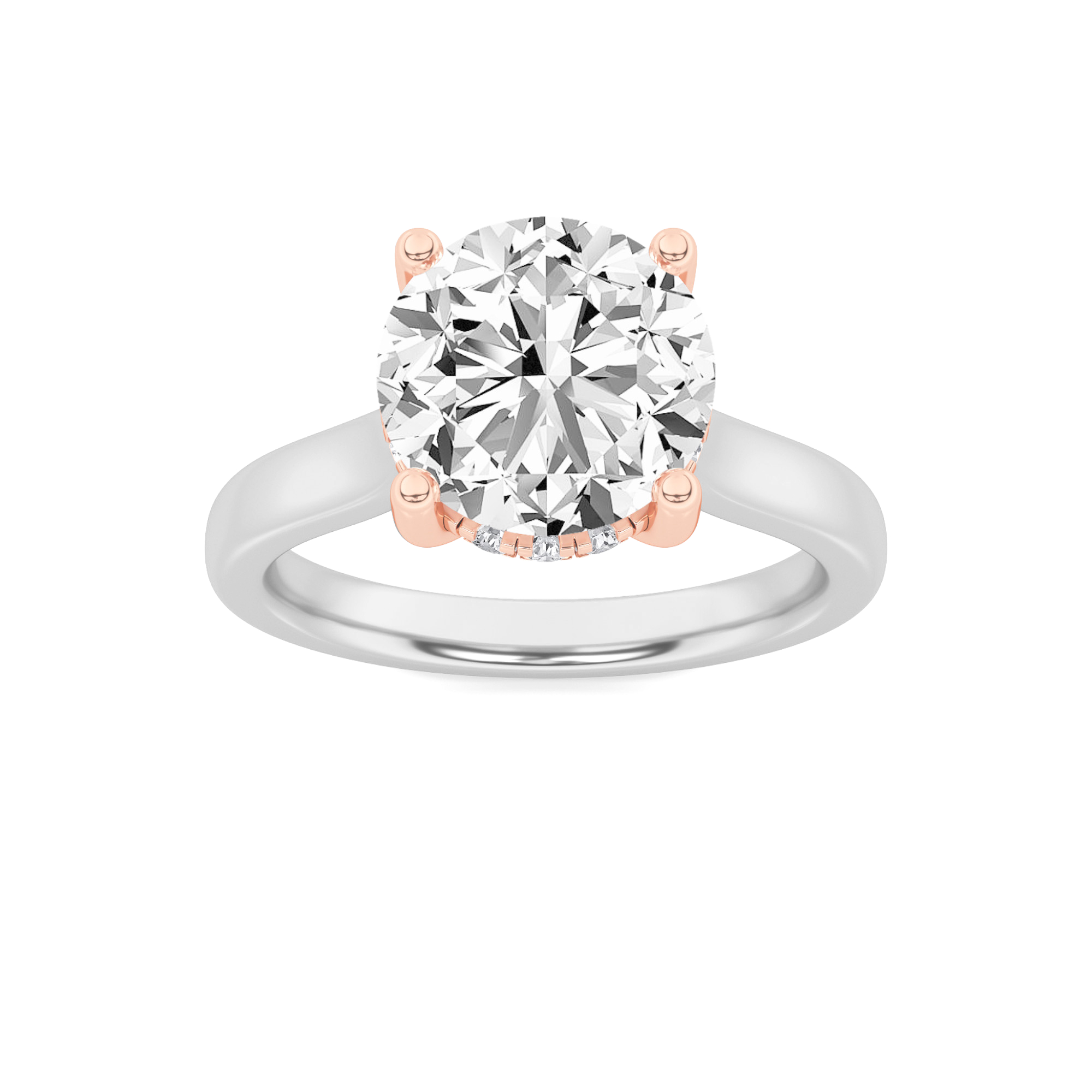 2Cttw Round Shaped Lab Grown Diamond (F/VS) Hidden Halo Cathedral Shank Engagement Ring in 14K Gold
