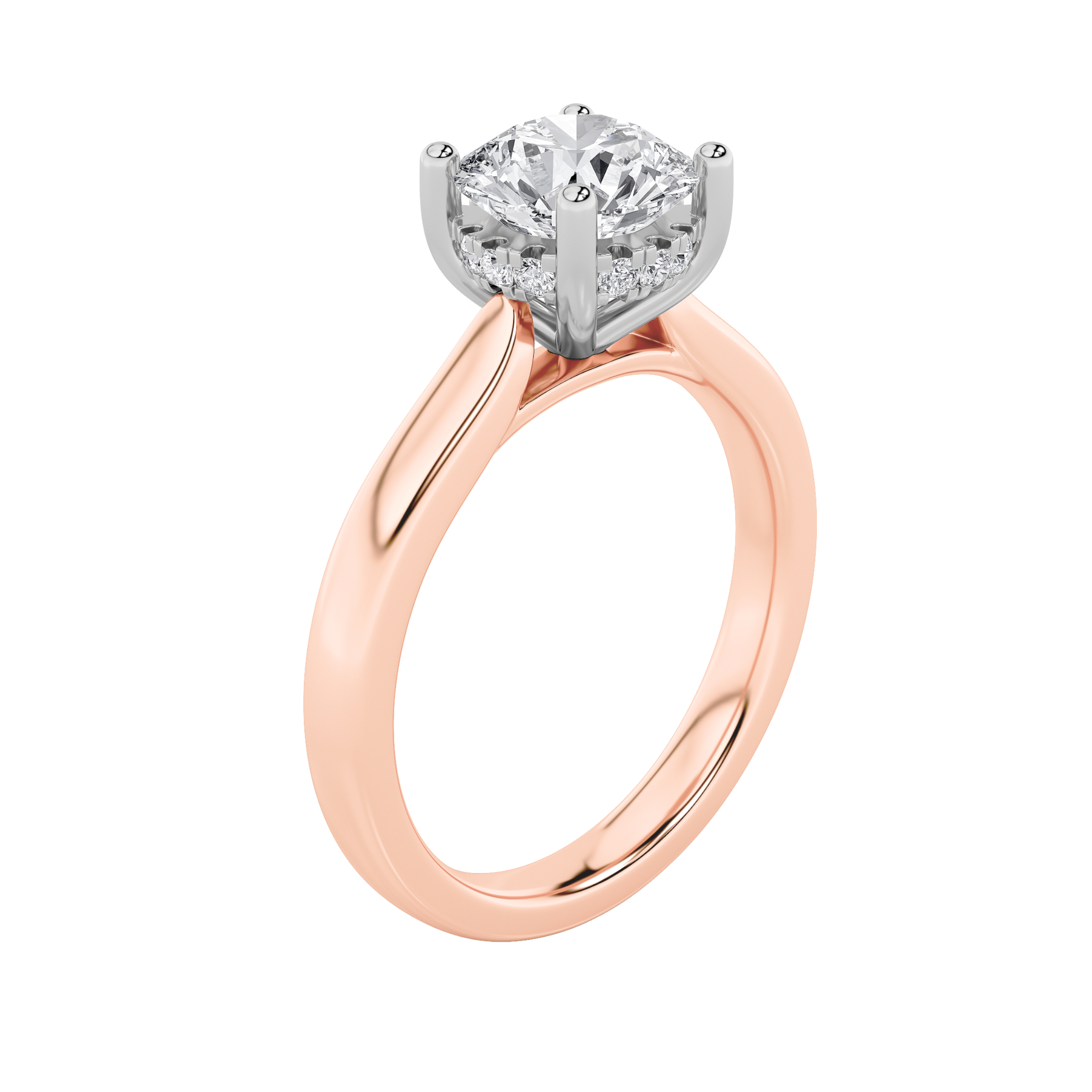 3Cttw Round Shaped Lab Grown Diamond (F/VS) Hidden Halo Cathedral Shank Engagement Ring in 14K Gold