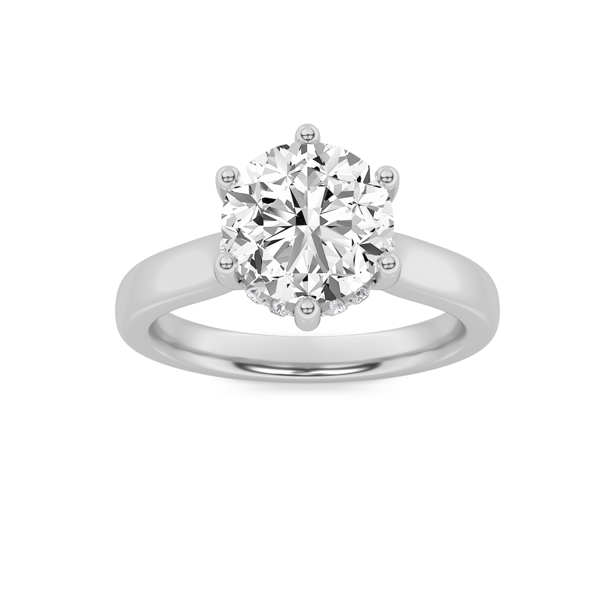 2Cttw Round Shaped Lab Grown Diamond (F/VS) Hidden Halo Cathedral Shank Engagement Ring in 14K Gold