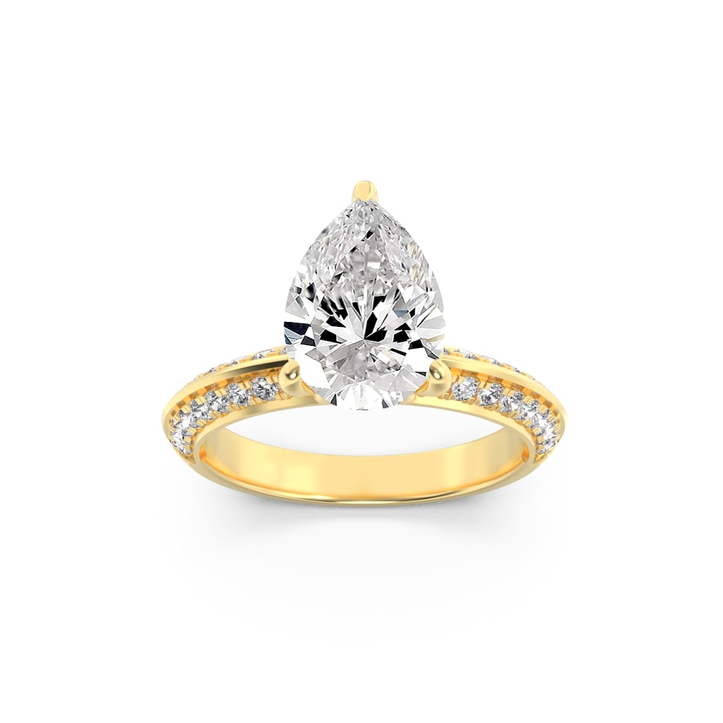 2Cttw Pear Shaped Lab Grown Diamond (F/VS) Micro Pave Knife Edge Accent Ring in 14K Gold