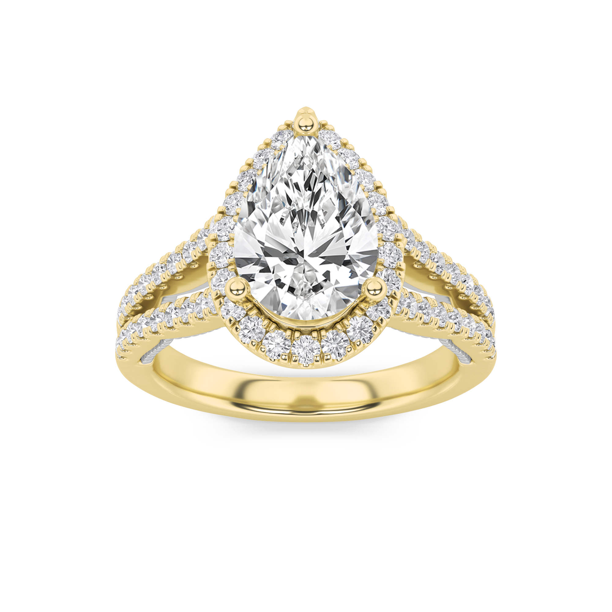 2Cttw Pear Shaped Lab Grown Diamond (F/VS) Split Shank Accented Ring in 14K Gold