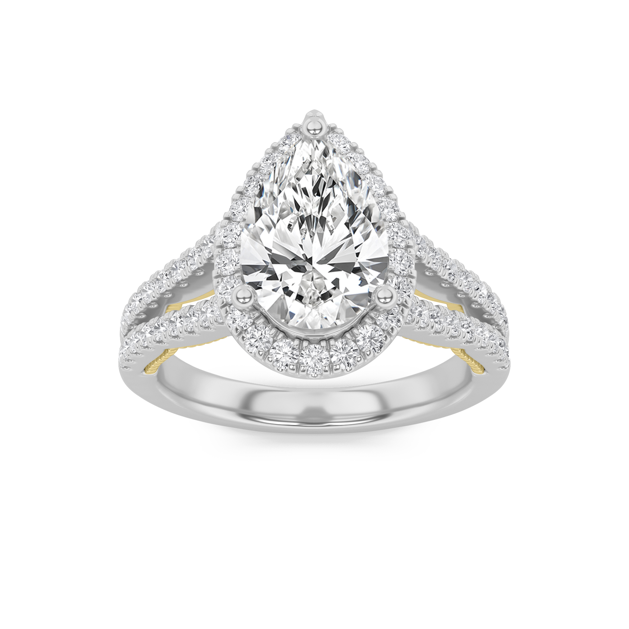 2Cttw Pear Shaped Lab Grown Diamond (F/VS) Split Shank Accented Ring in 14K Gold