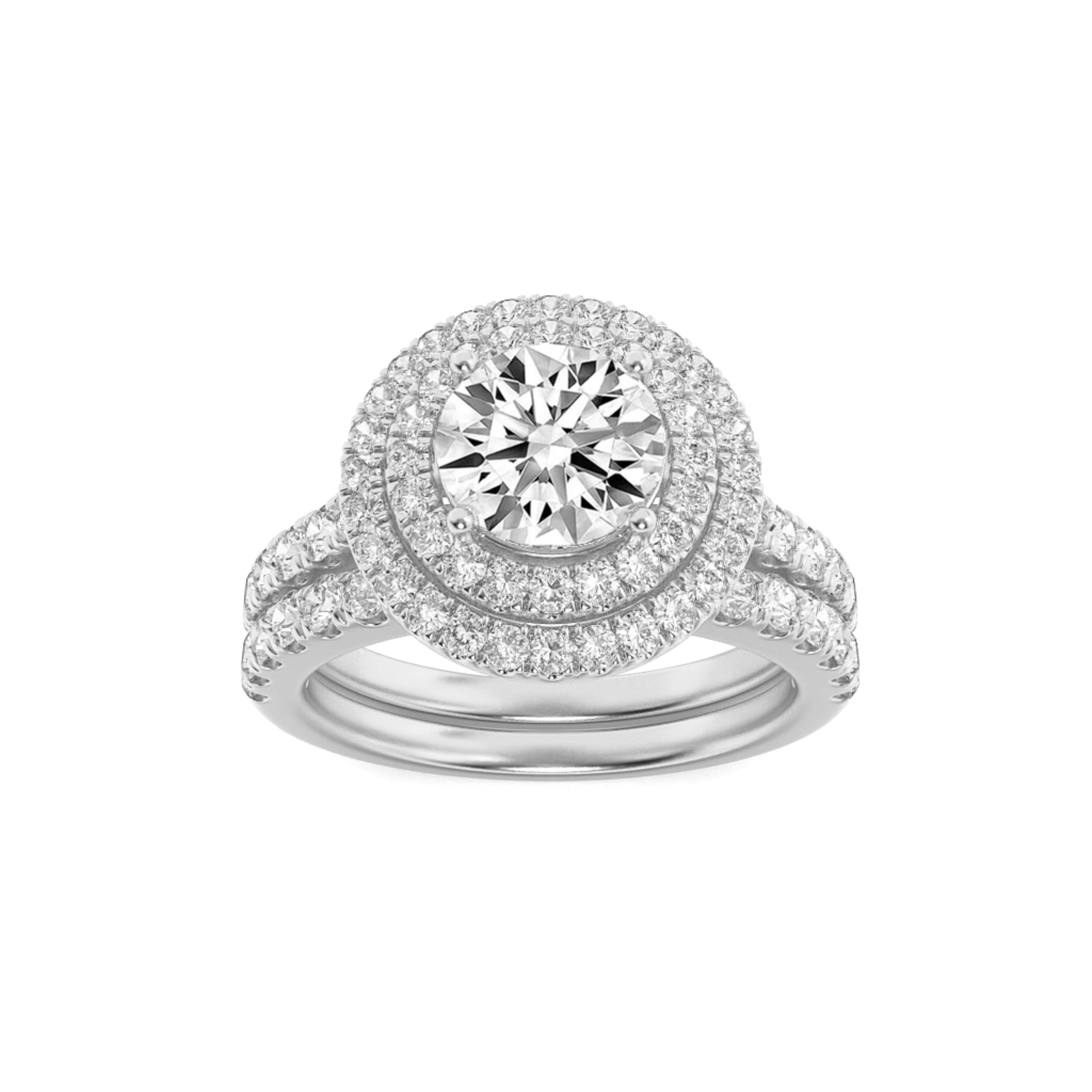 2Cttw Round Shaped Lab Grown Diamond (F/VS) Double Halo Bridal Set Engagement Ring Set in 14K Gold