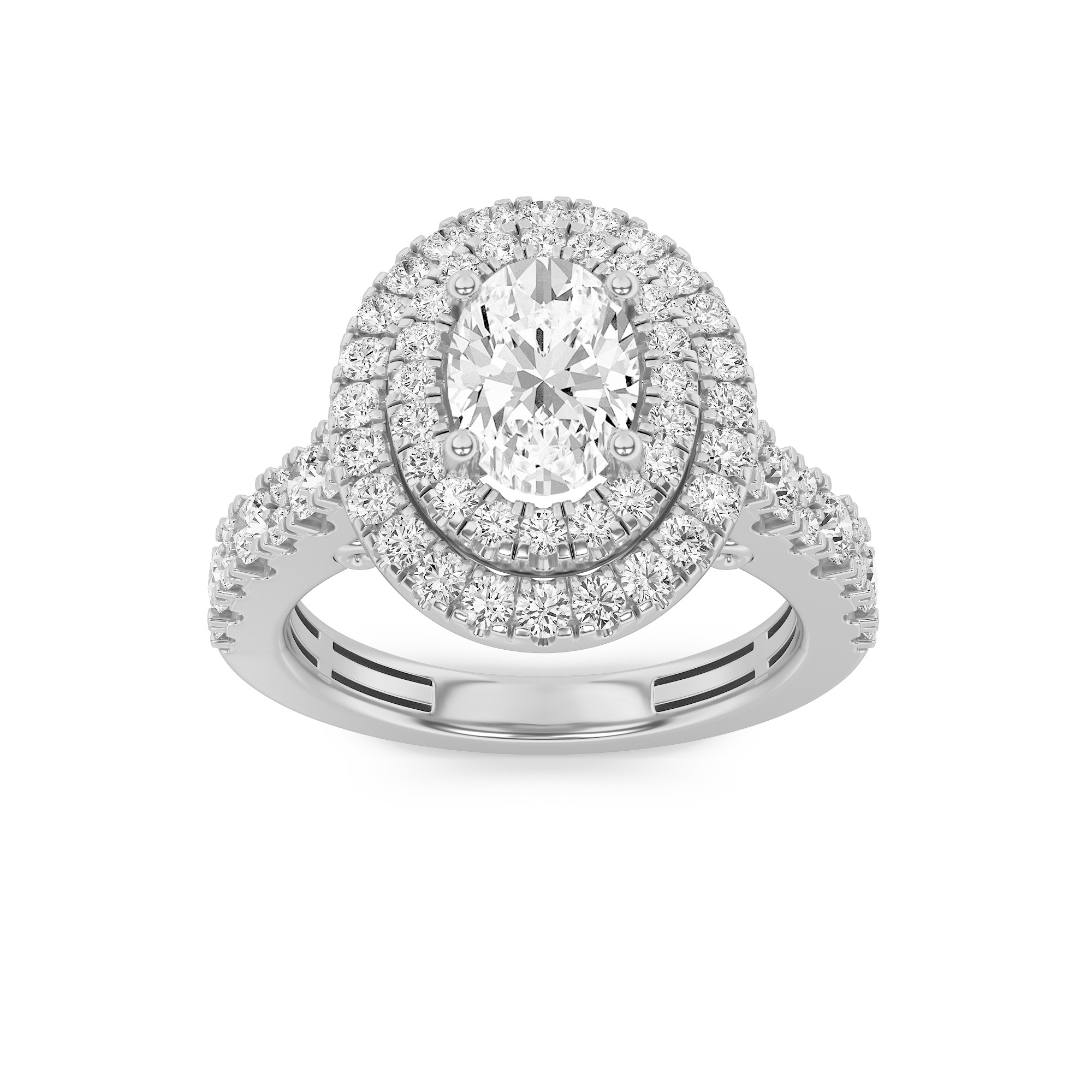 2Cttw Oval Shaped Lab Grown Diamond (F/VS) Double Halo Engagement Ring in 14K Gold