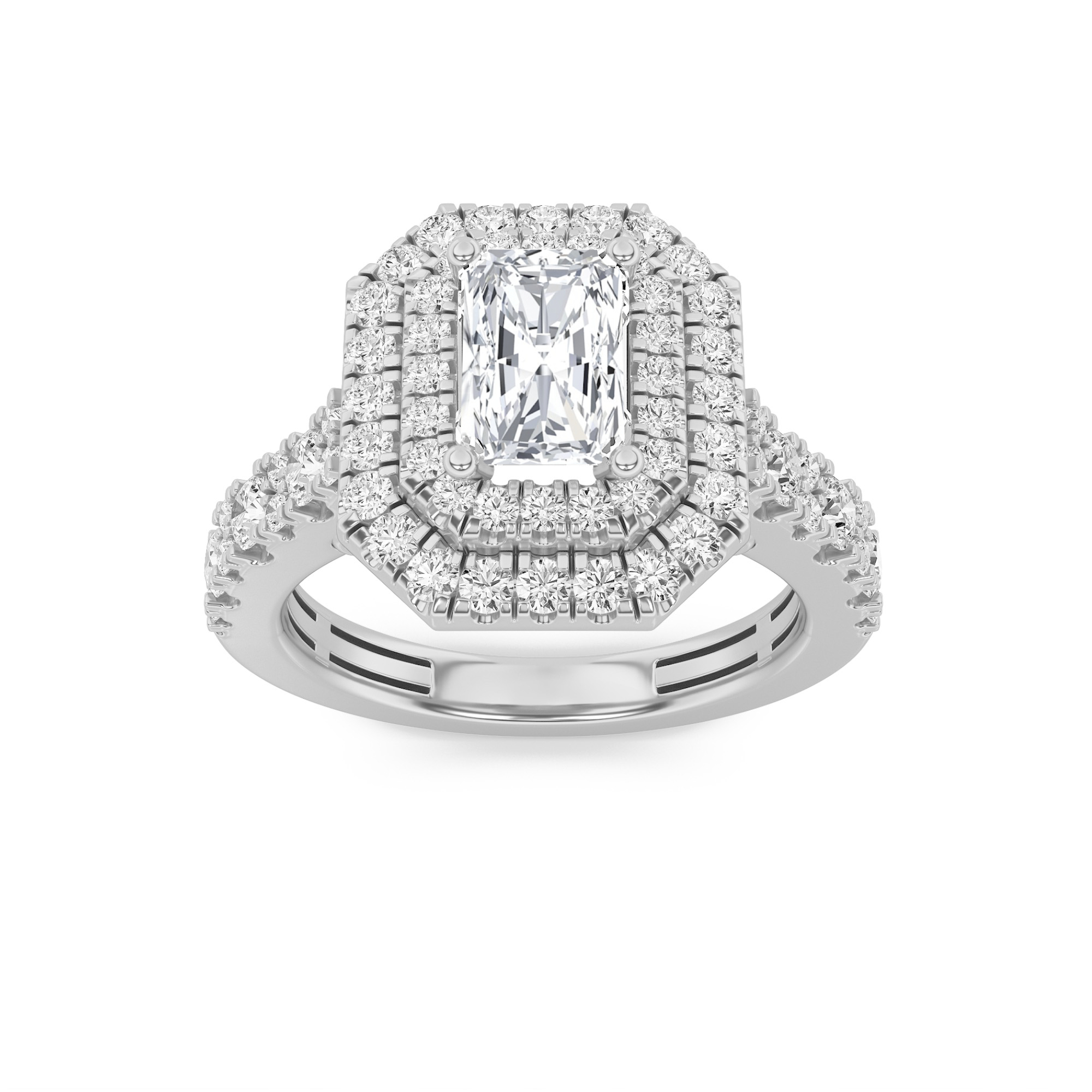 2Cttw Radiant Shaped Lab Grown Diamond (F/VS) Double Halo Engagement Ring in 14K Gold