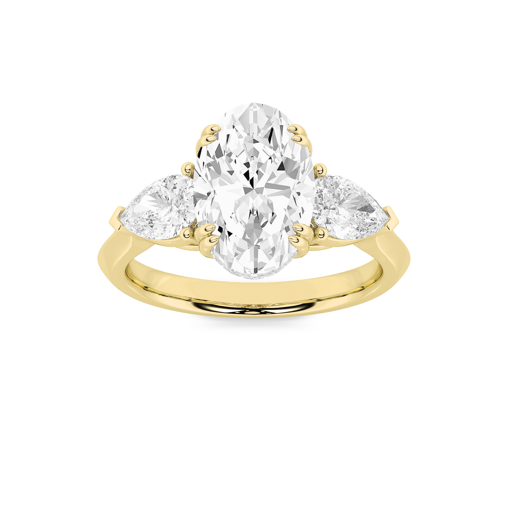 3Cttw Oval Shaped Lab Grown Diamond (F/VS) Three Stone Hidden Halo Ring in 14K Gold